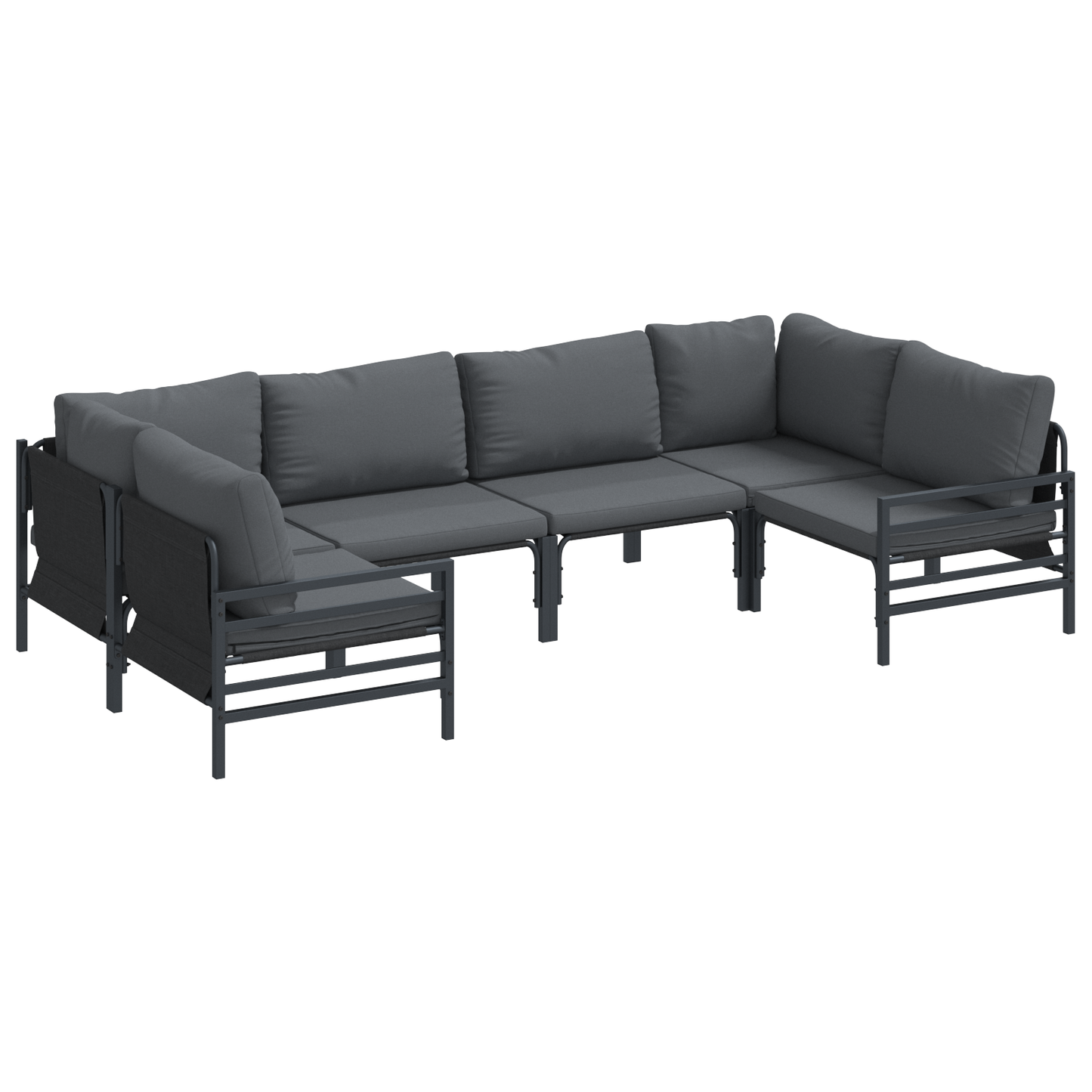 Hagesofa Set med pute 6 pcs Svart Stål