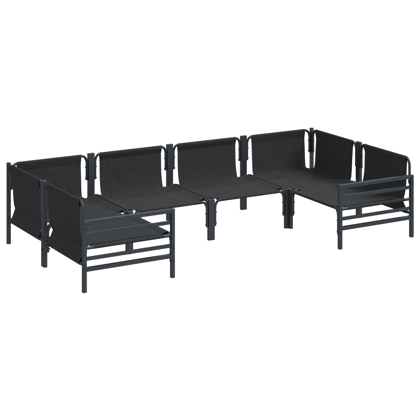 Hagesofa Set med pute 6 pcs Svart Stål