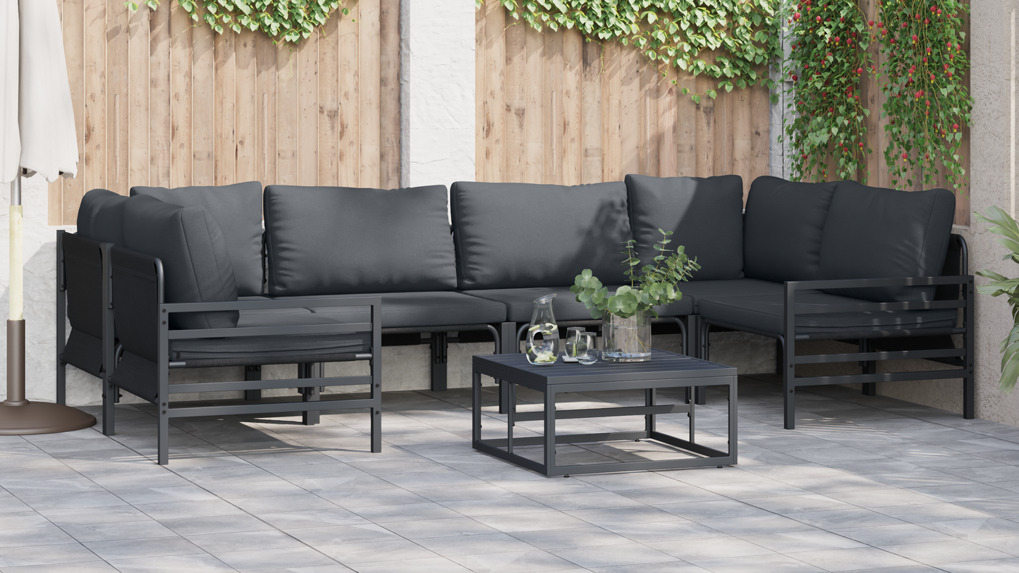 Hagesofa Set med pute 6 pcs Svart Stål