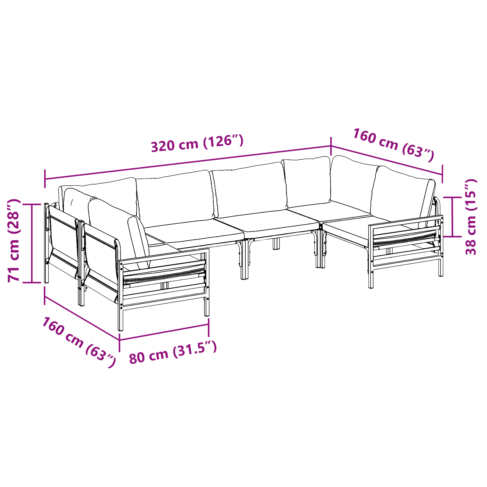 Hagesofa Set Antrasittgrå Stål