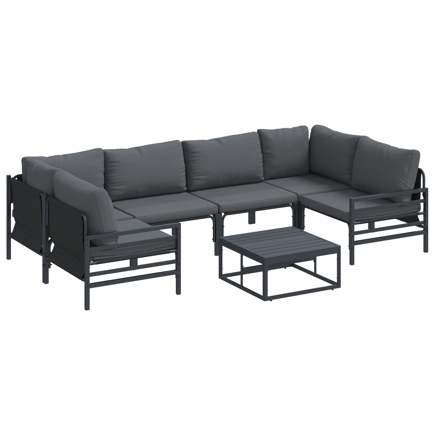 Hagesofa Set med pute 7 pcs Svart Stål