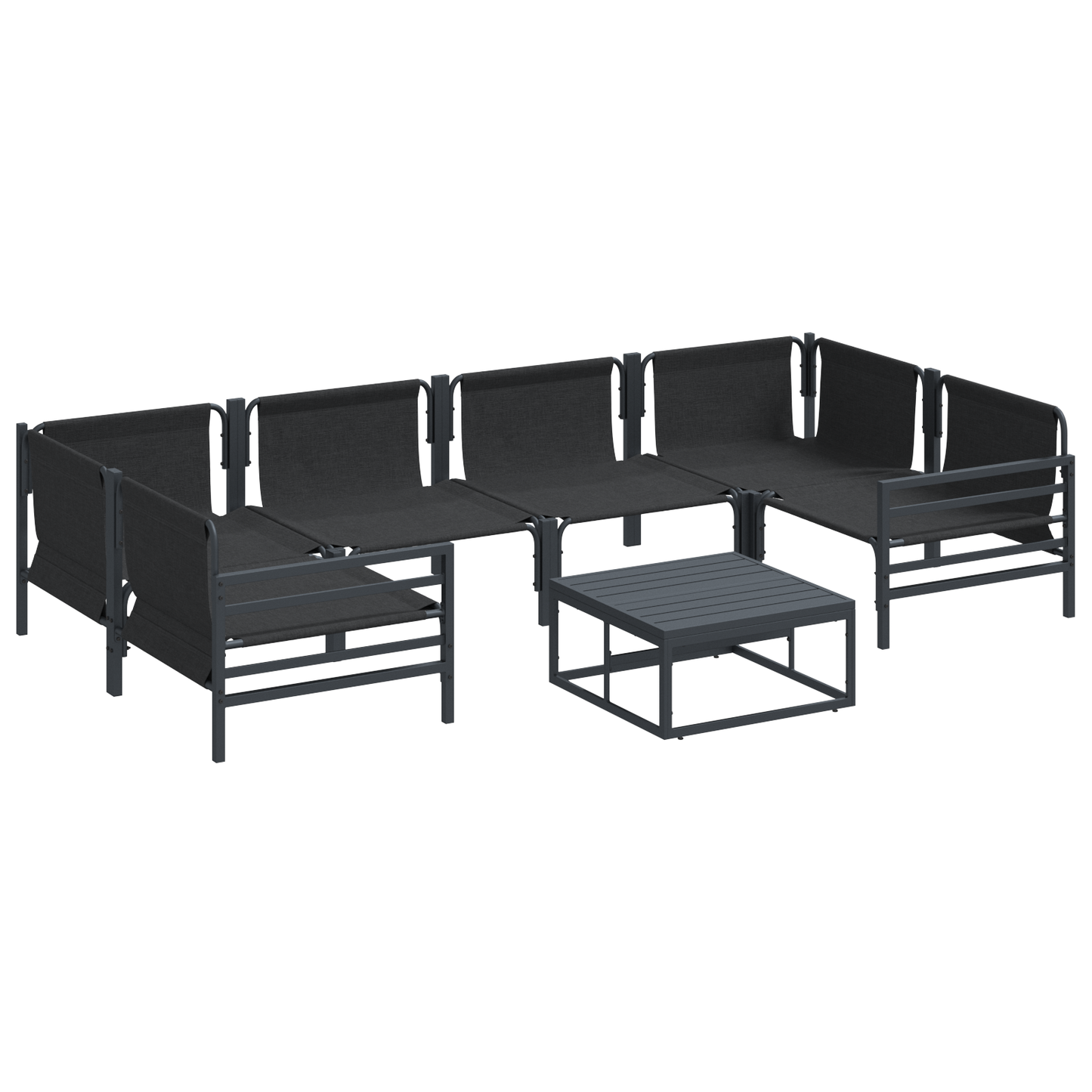Hagesofa Set med pute 7 pcs Svart Stål