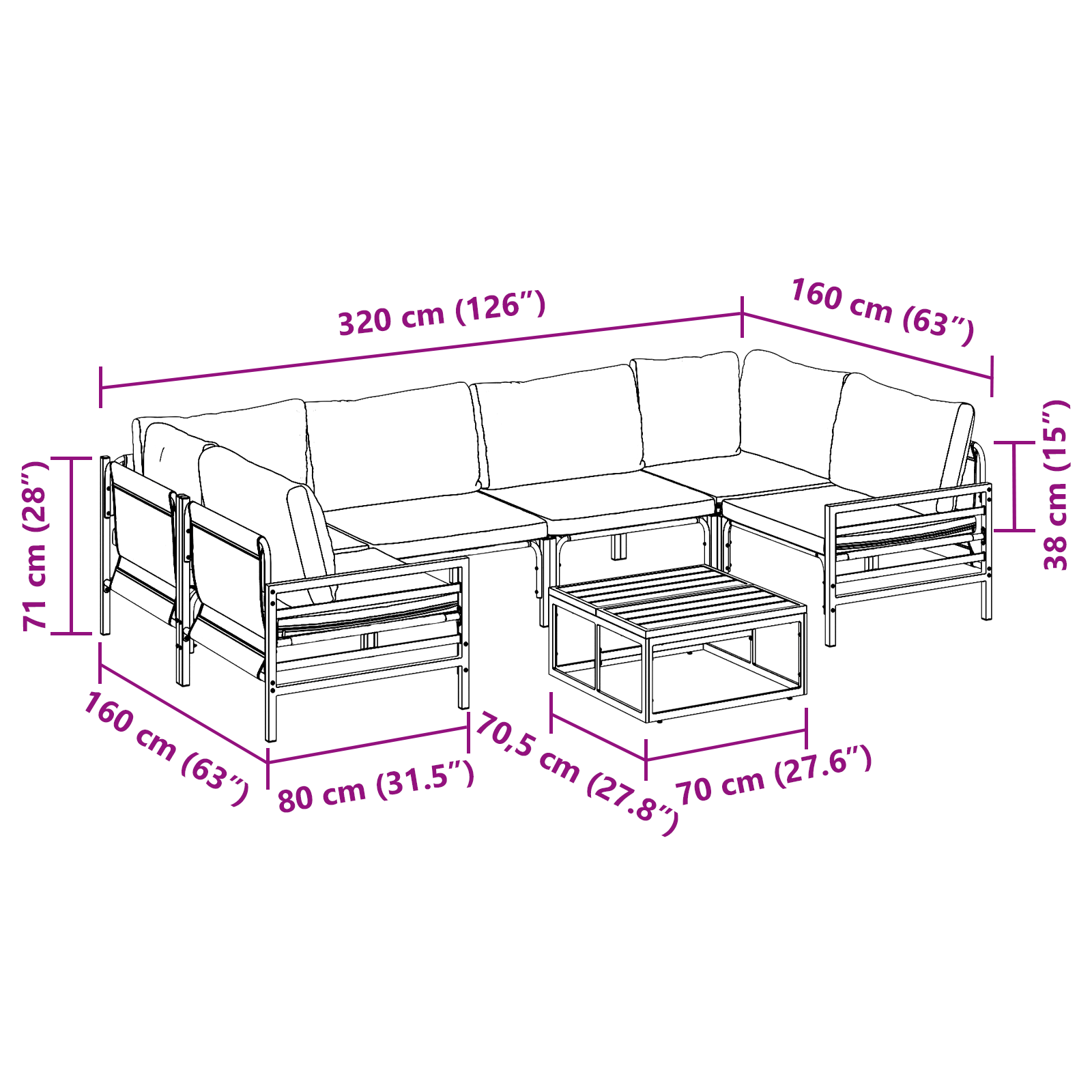 Hagesofa Set Antrasittgrå Stål