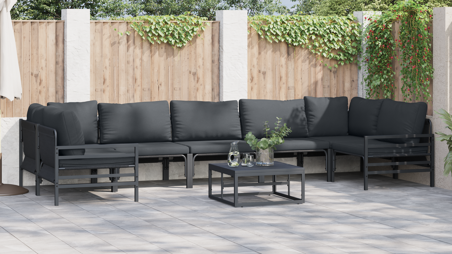 Hagesofa Set med pute 8 pcs Svart Stål