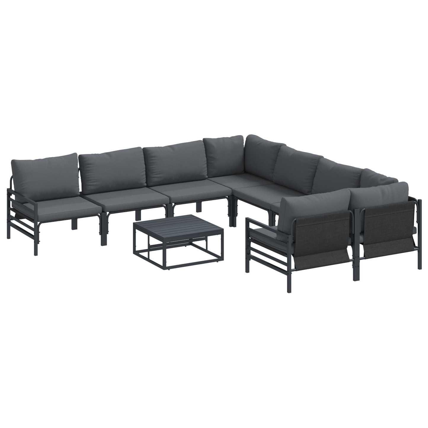 Hagesofa Set med pute 9 pcs Svart Stål