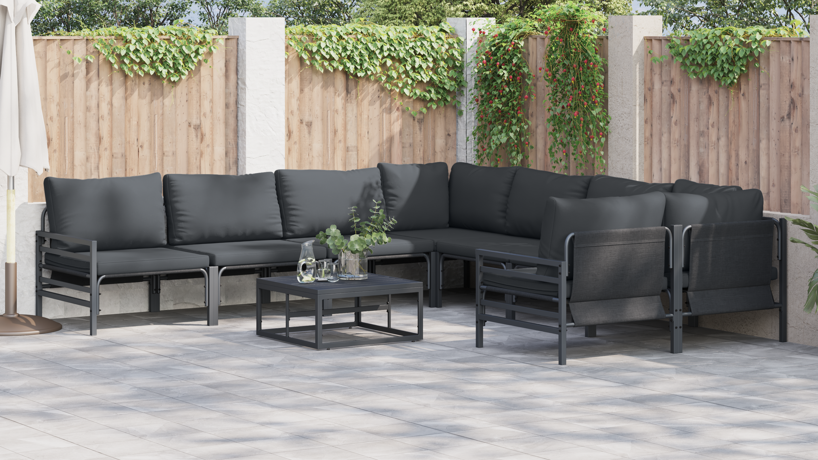 Hagesofa Set med pute Antrasittgrå Stål