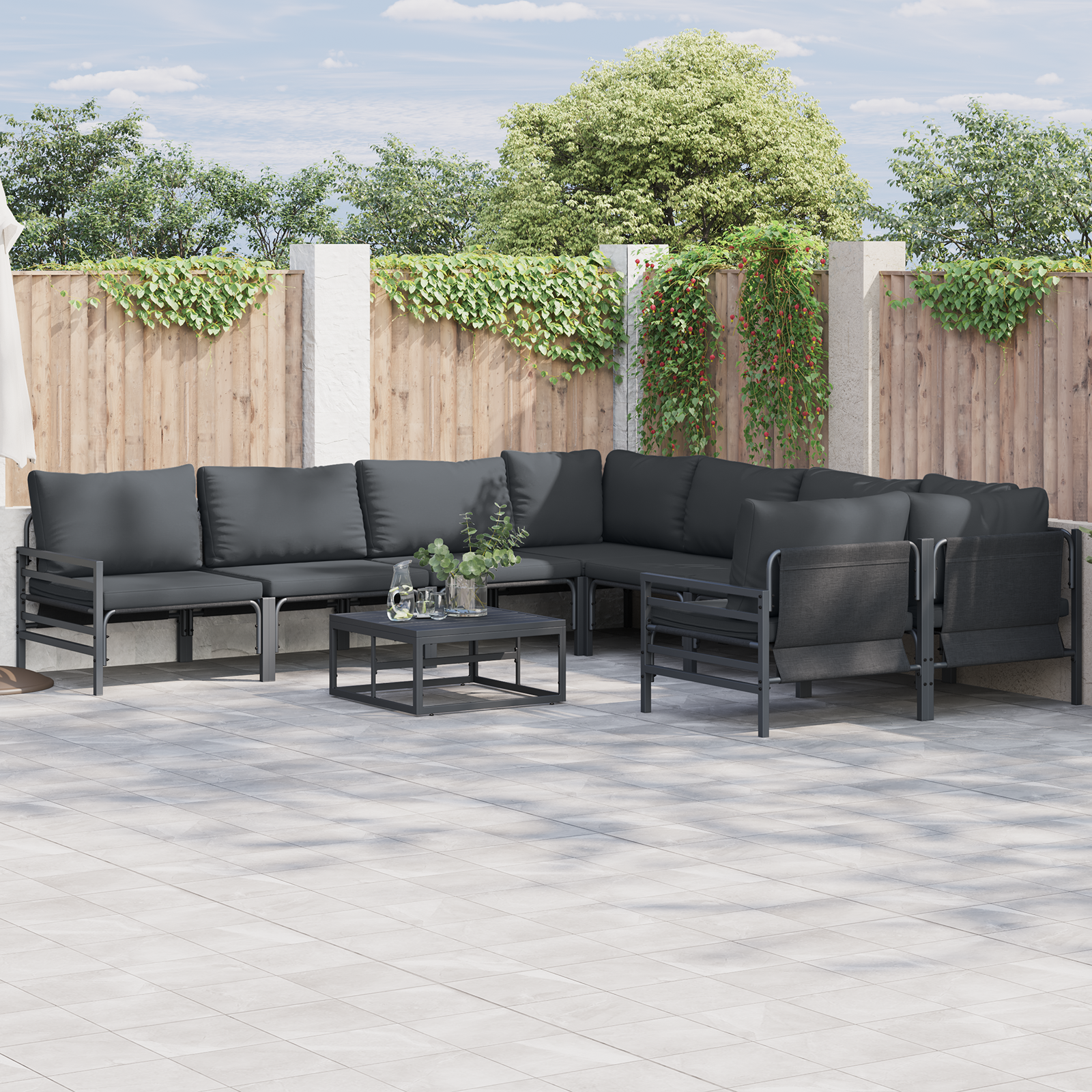 Hagesofa Set med pute Antrasittgrå Stål