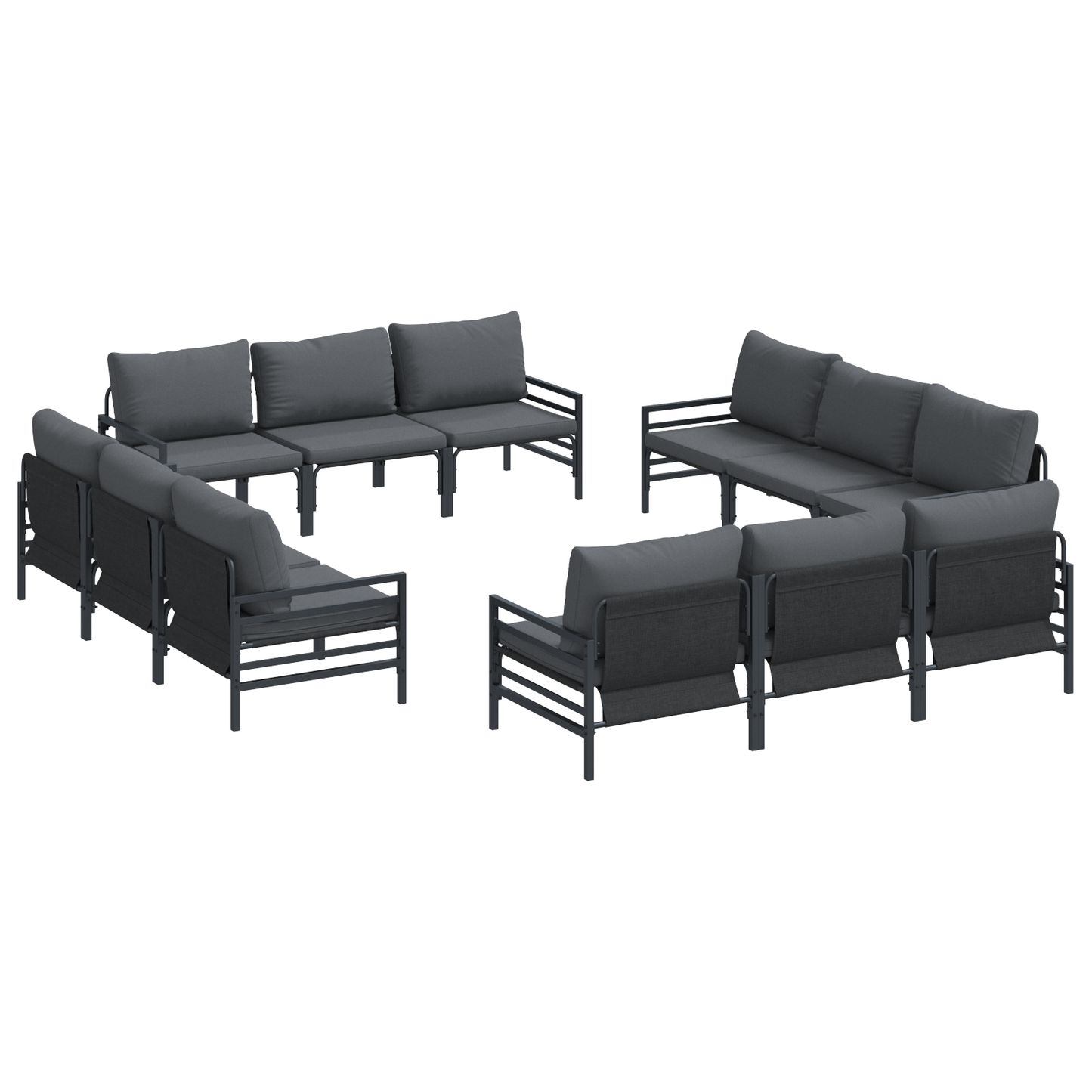 Hagesofa Set med pute 12 pcs Svart Stål