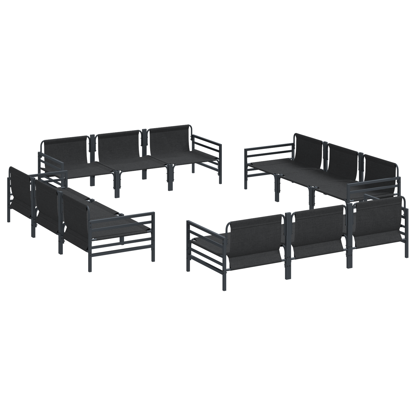 Hagesofa Set med pute 12 pcs Svart Stål