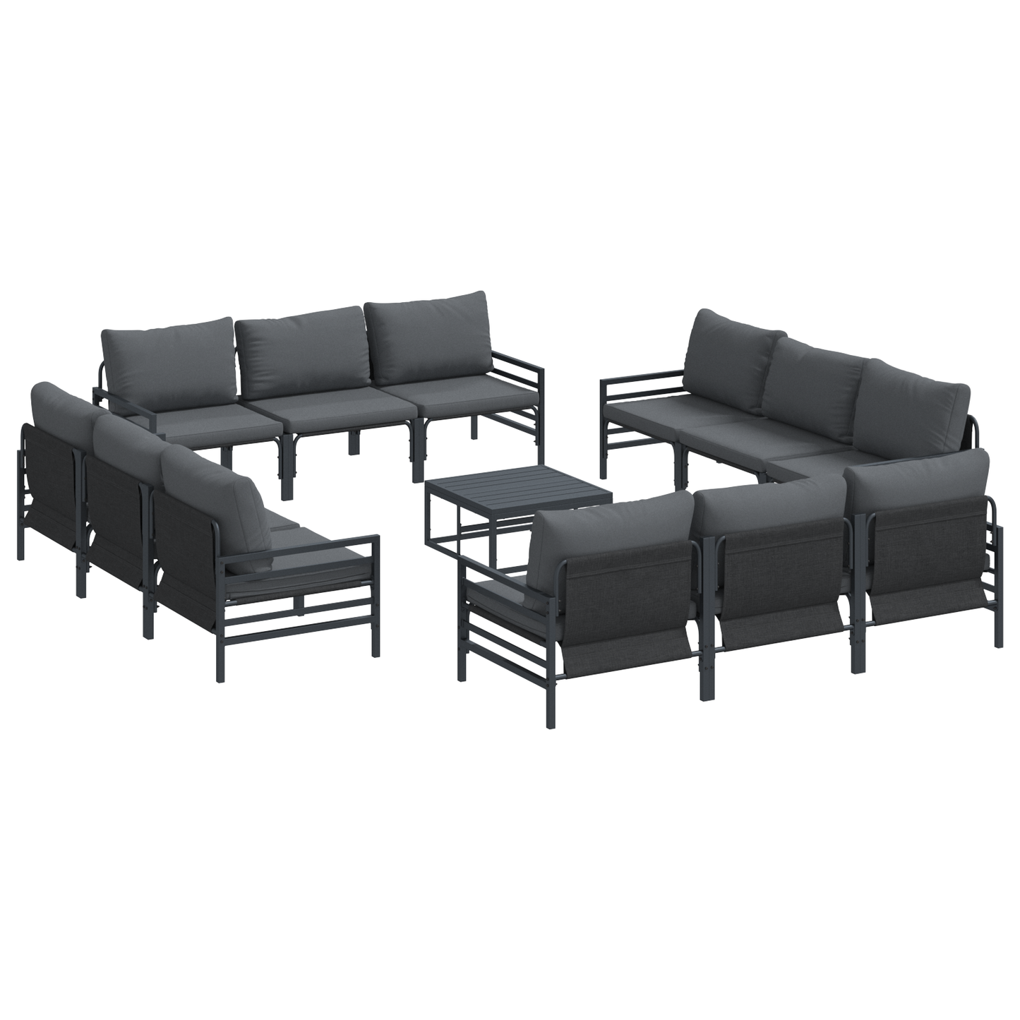 Hagesofa Set med pute 13 pcs Svart Stål