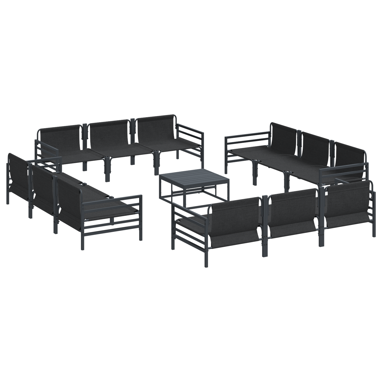 Hagesofa Set med pute 13 pcs Svart Stål