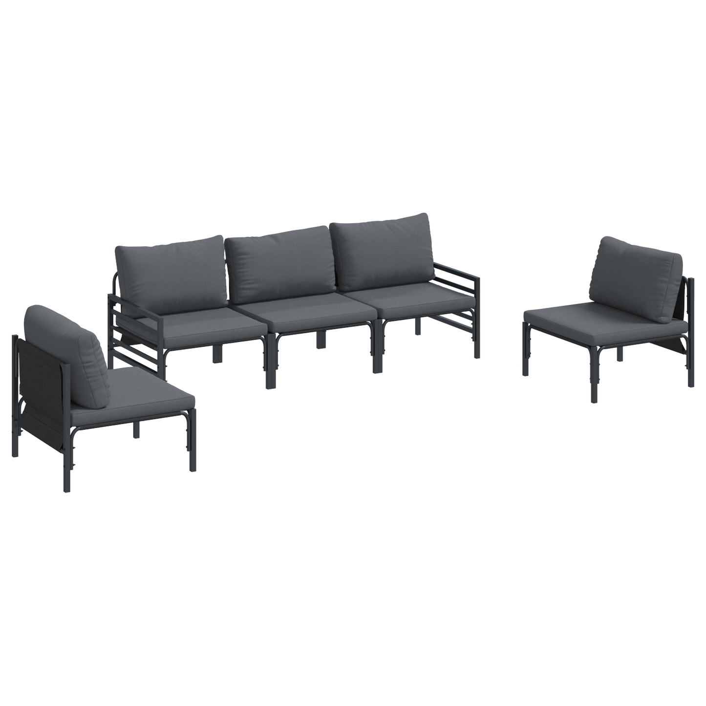 Hagesofa Set med pute 5 pcs Svart Stål