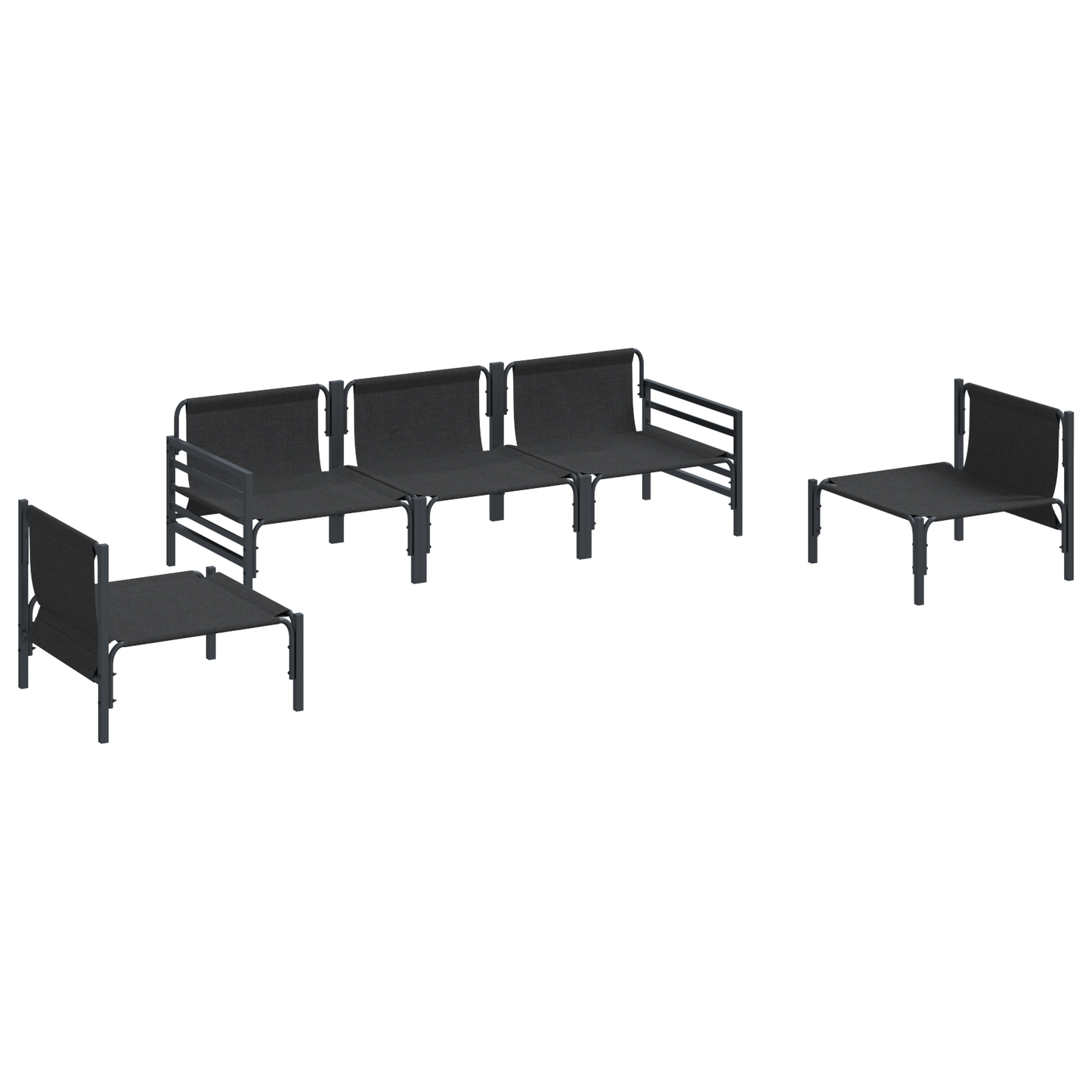 Hagesofa Set med pute 5 pcs Svart Stål