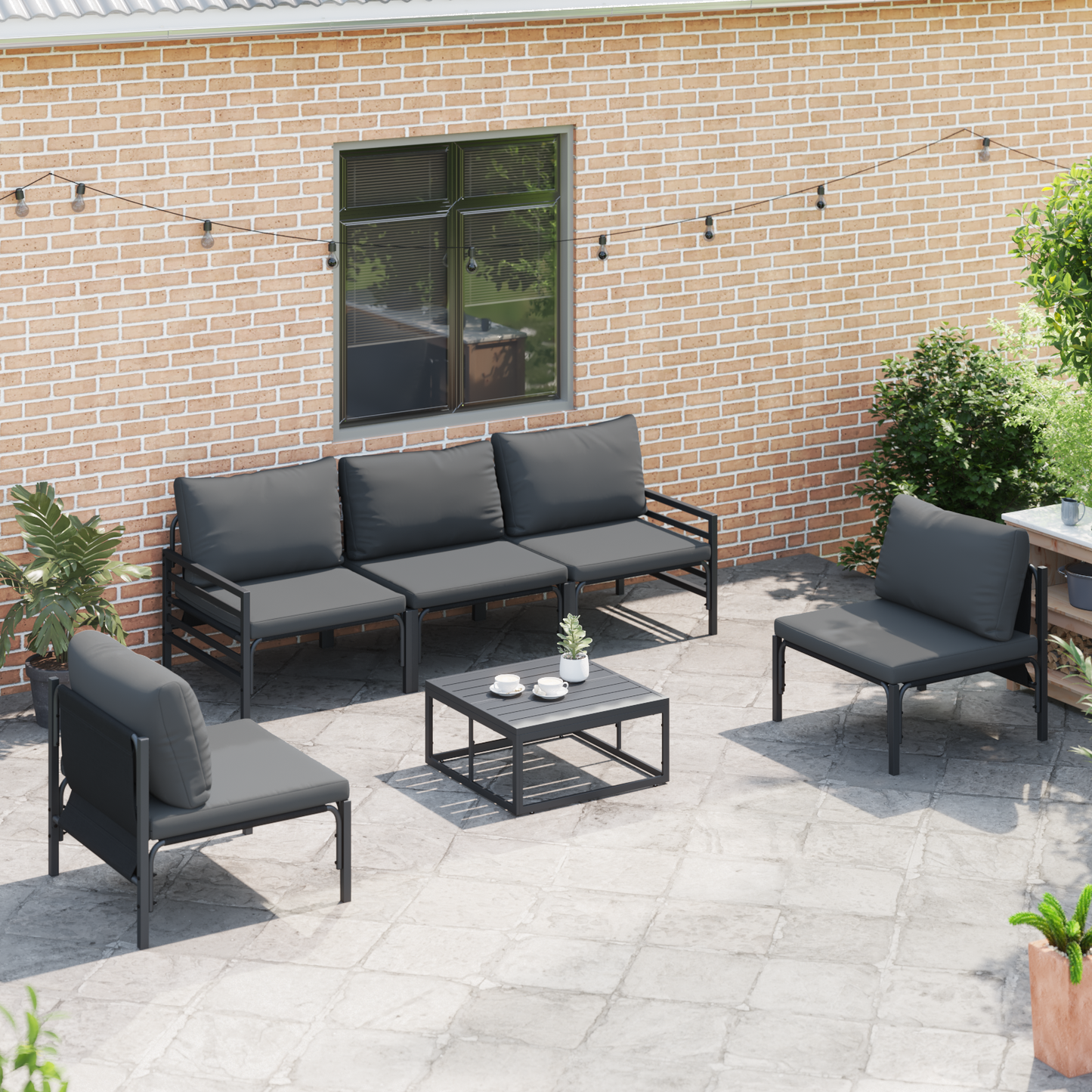 Hagesofa Set med pute 5 pcs Svart Stål