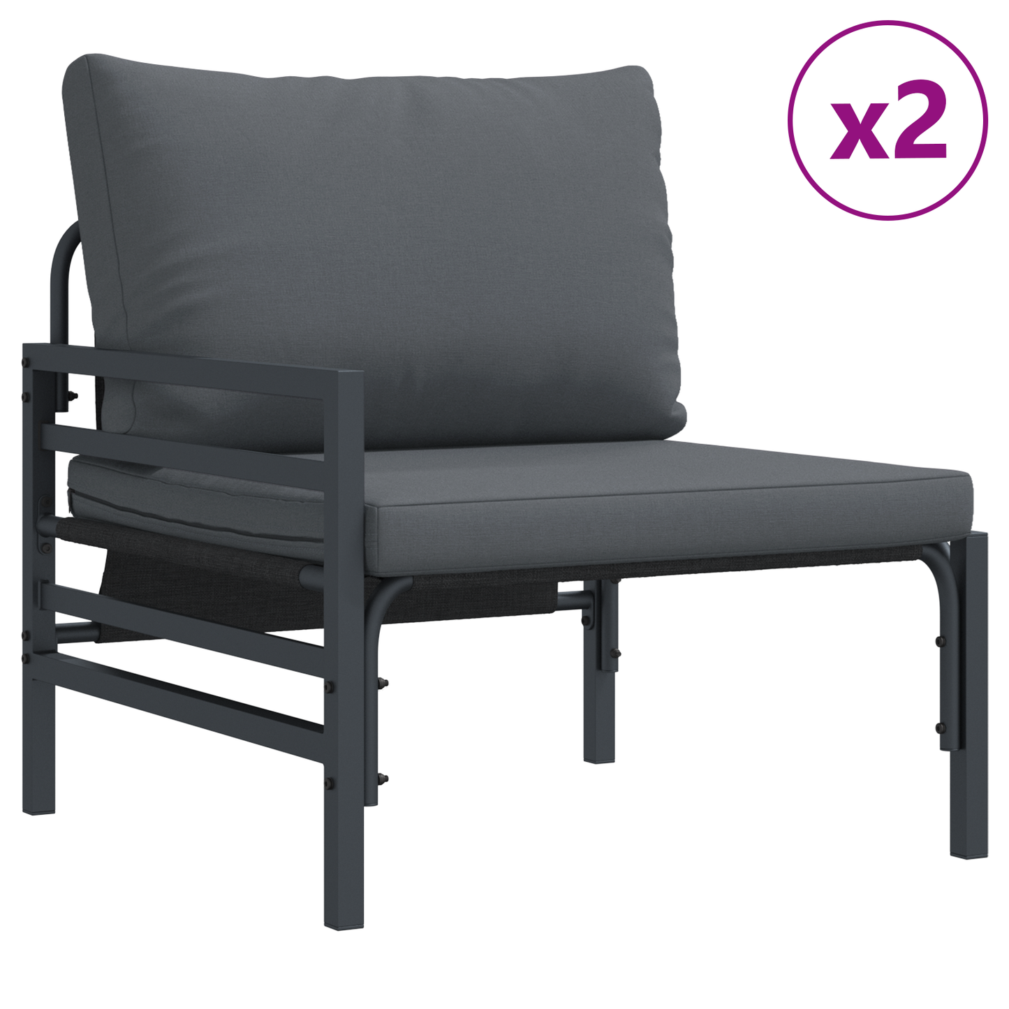 Hagesofa Set med pute 6 pcs Svart Stål