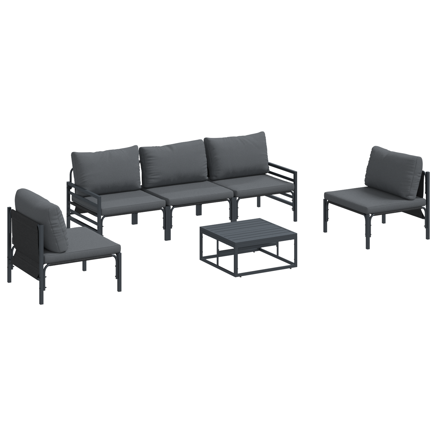 Hagesofa Set med pute 6 pcs Svart Stål