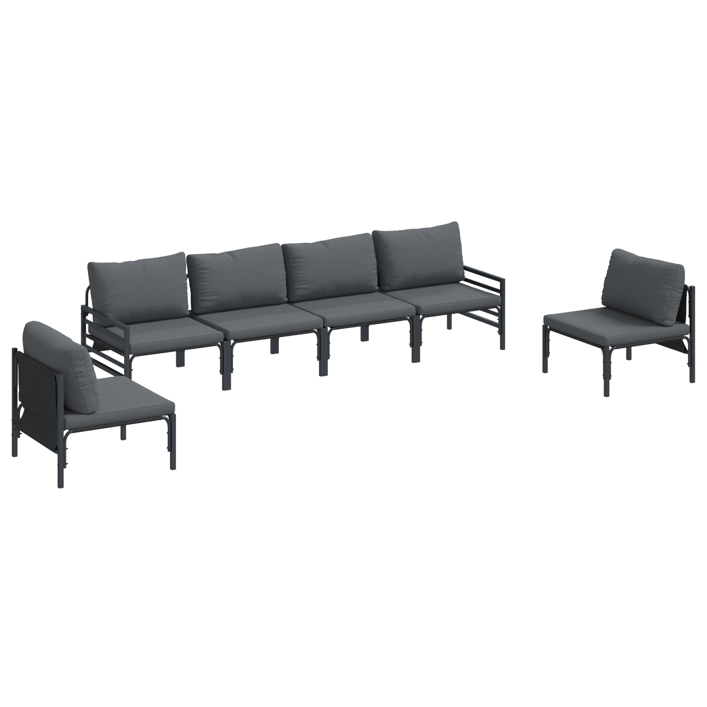 Hagesofa Set med pute 6 pcs Svart Stål