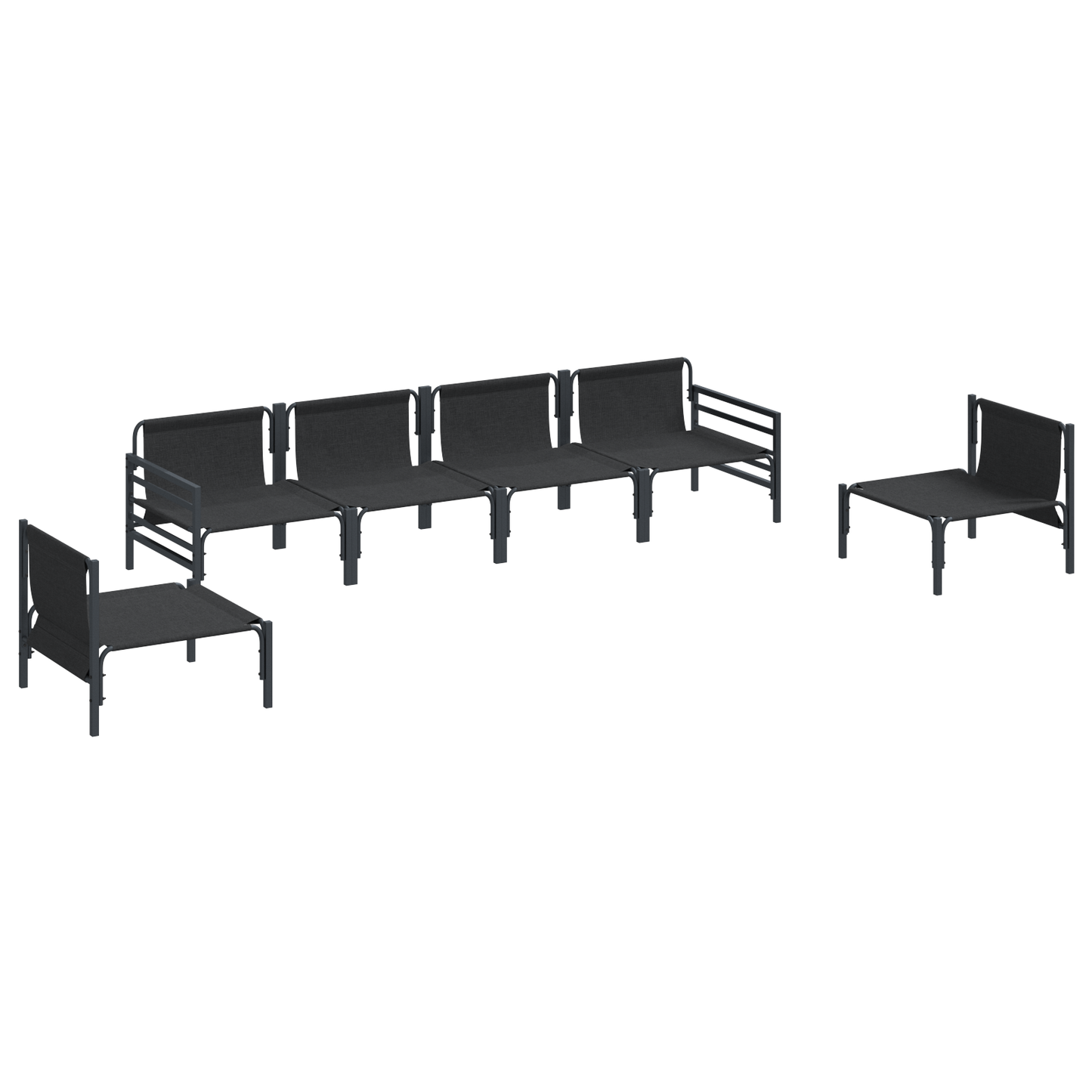 Hagesofa Set med pute 6 pcs Svart Stål