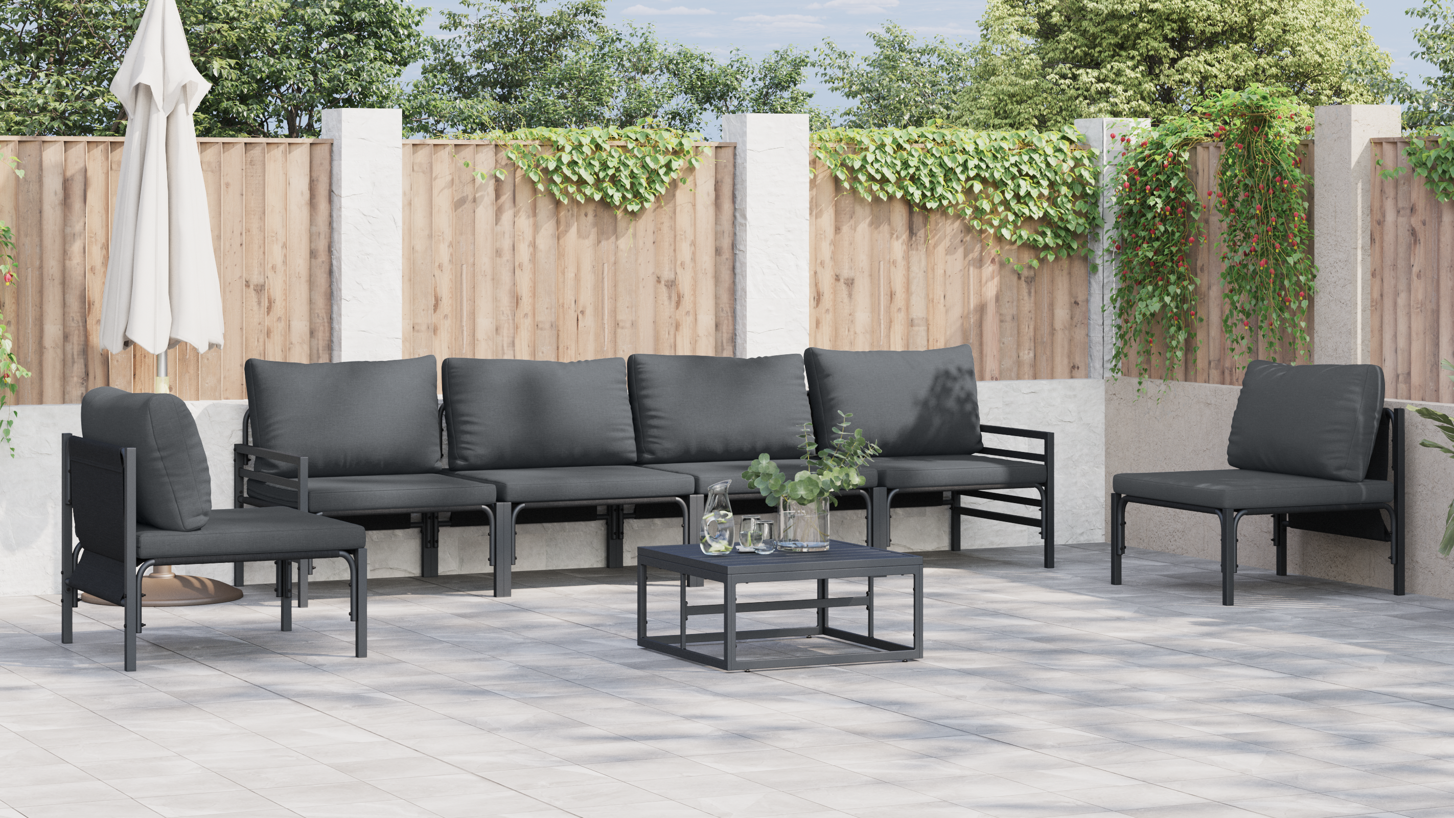 Hagesofa Set Antrasittgrå Stål