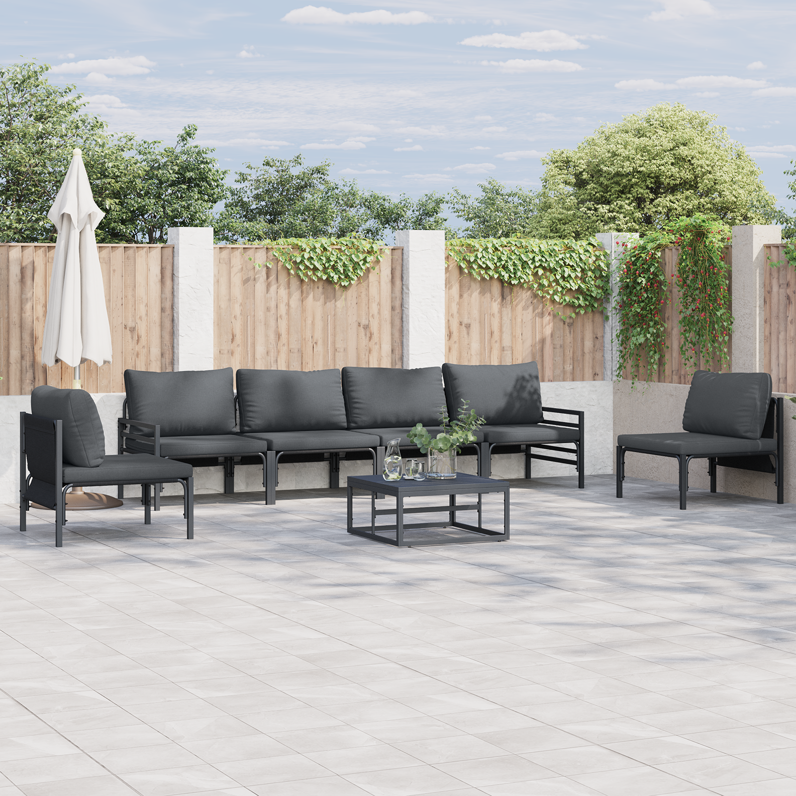 Hagesofa Set Antrasittgrå Stål