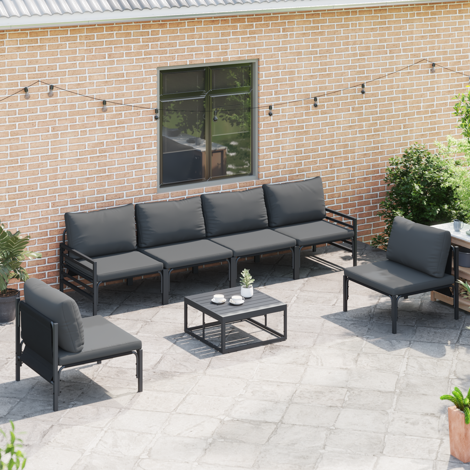 Hagesofa Set Antrasittgrå Stål