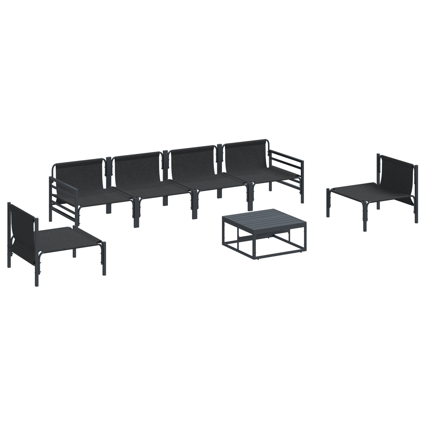 Hagesofa Set med pute 7 pcs Svart Stål