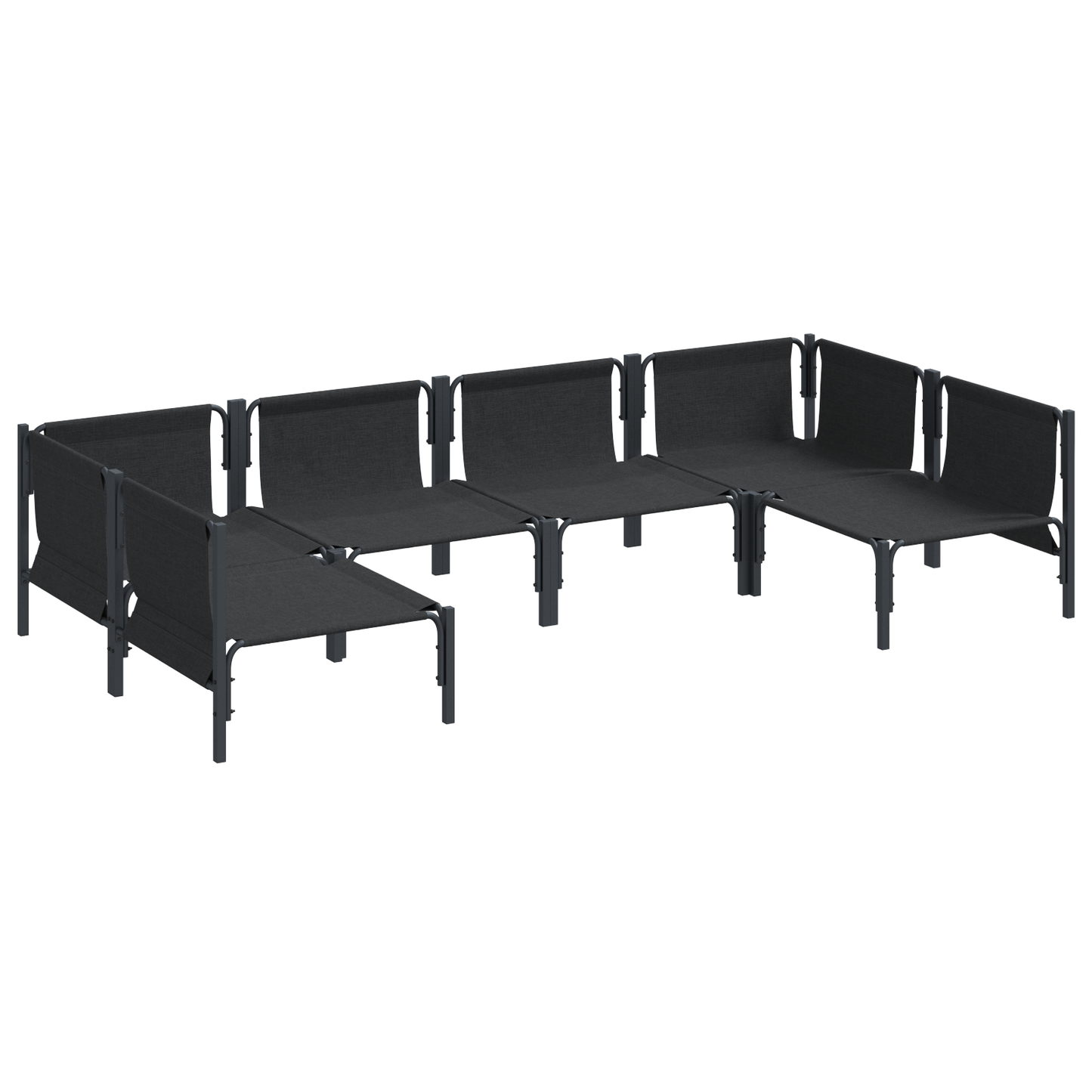 Hagesofa Set med pute 6 pcs Svart Stål