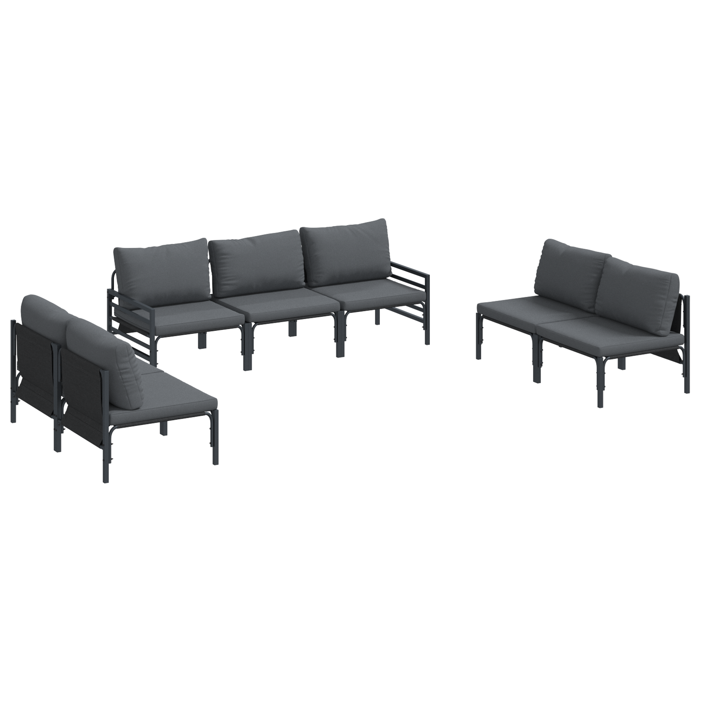 Hagesofa Set med pute 7 pcs Svart Stål