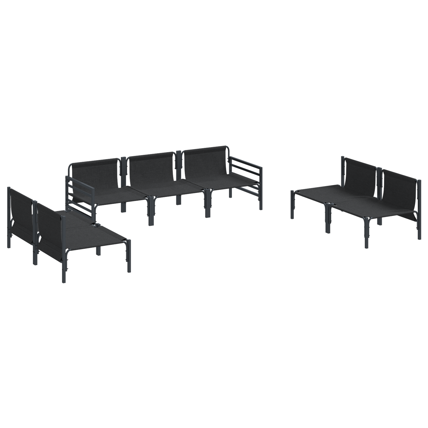 Hagesofa Set med pute 7 pcs Svart Stål