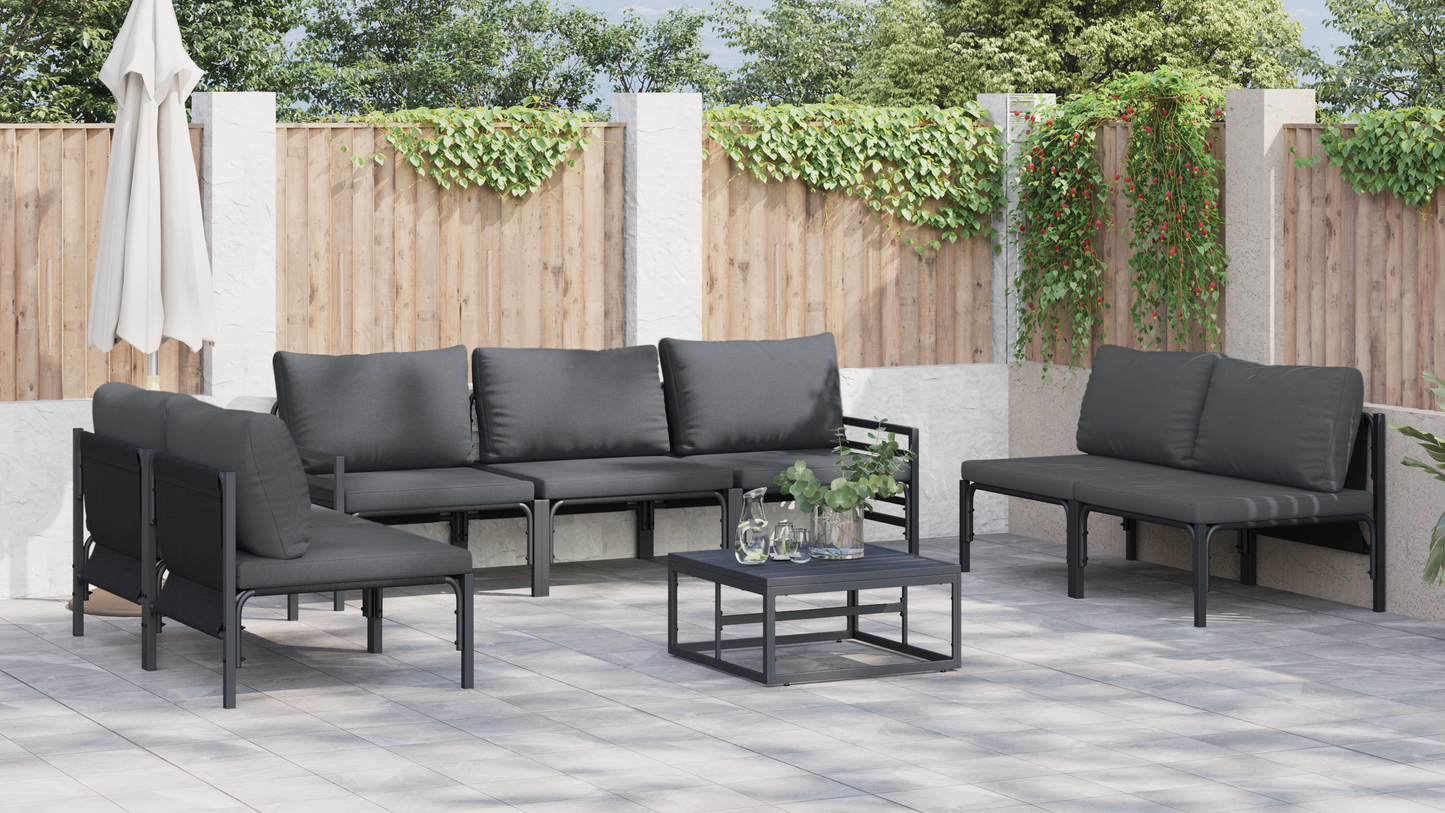 Hagesofa Set med pute 7 pcs Svart Stål