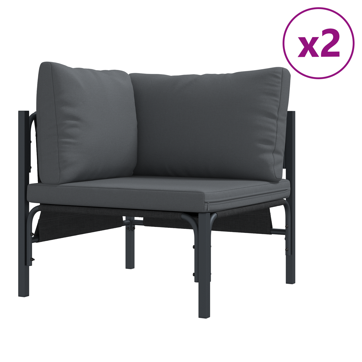 Hagesofa Set med pute 8 pcs Svart Stål