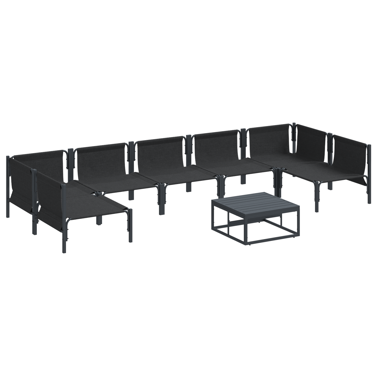 Hagesofa Set med pute 8 pcs Svart Stål
