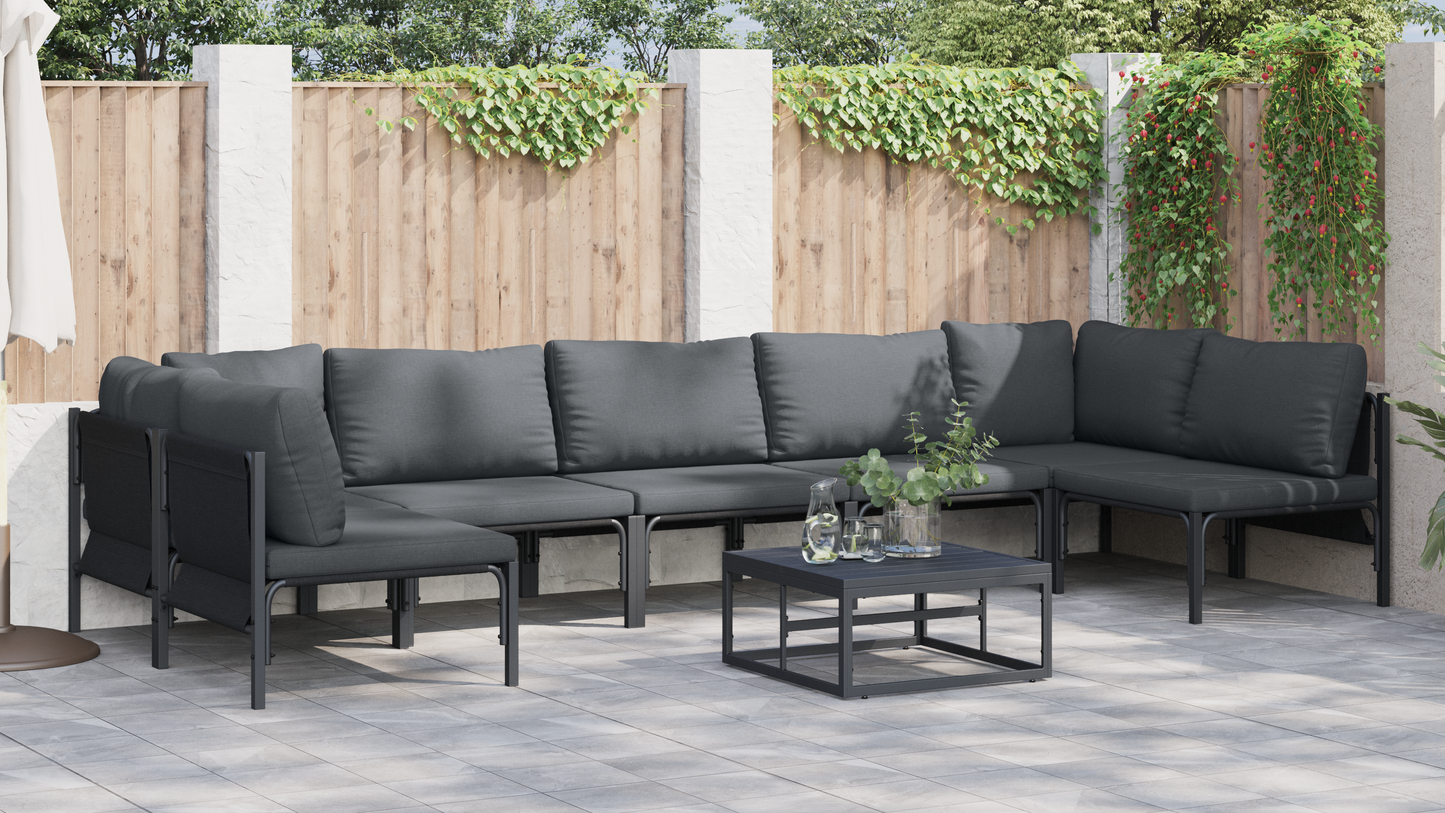 Hagesofa Set med pute 8 pcs Svart Stål