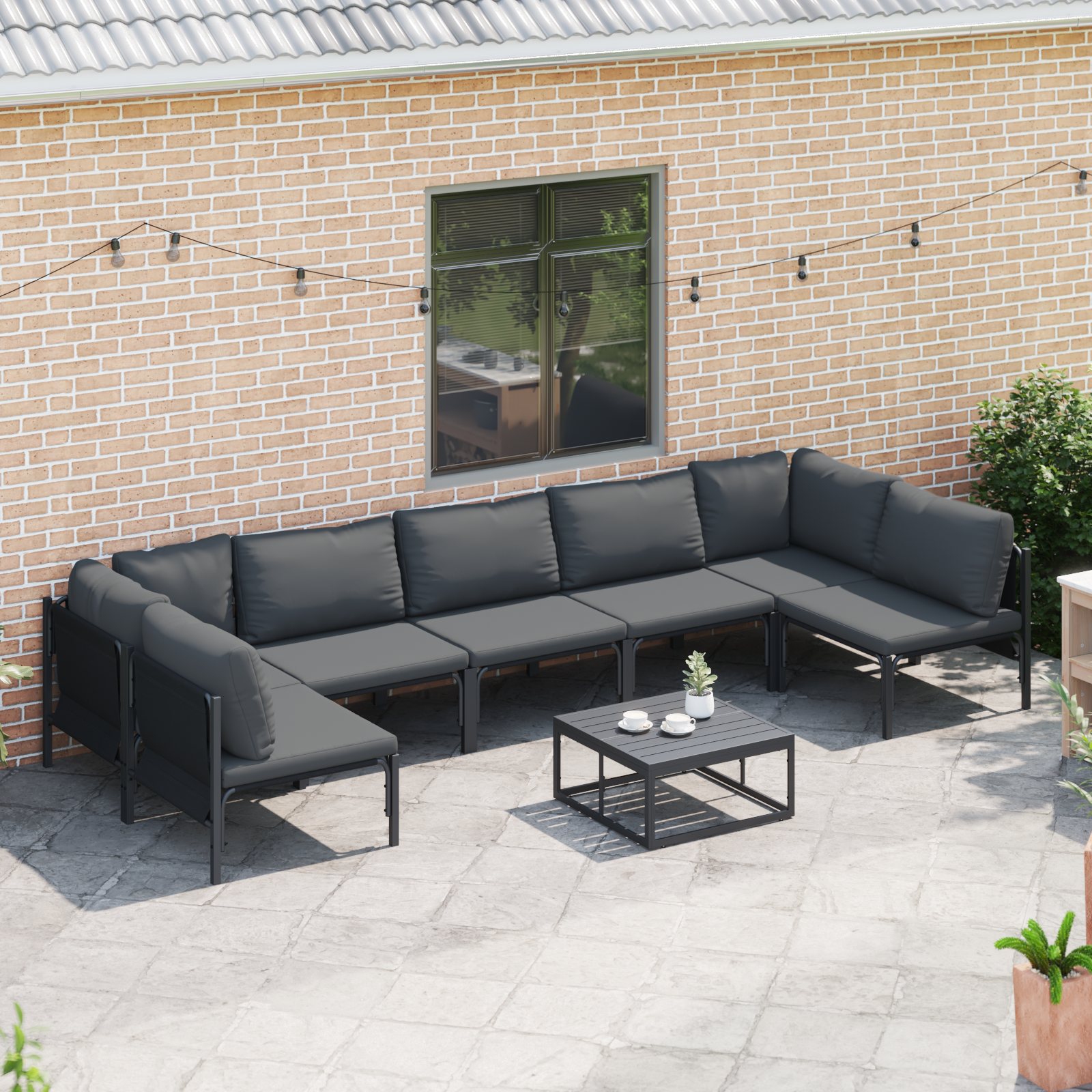 Hagesofa Set Antrasitt Stål