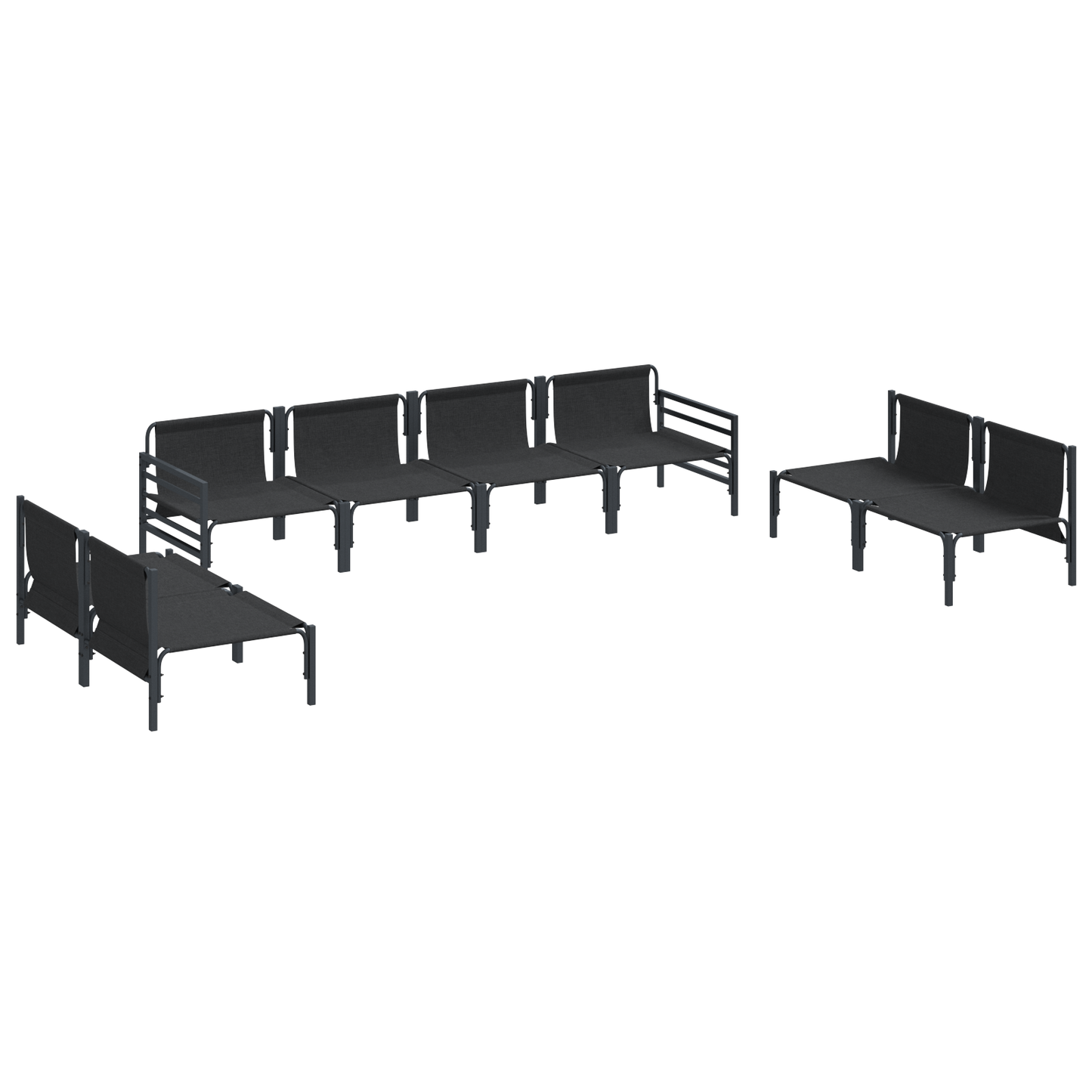 Hagesofa Set med pute 8 pcs Svart Stål