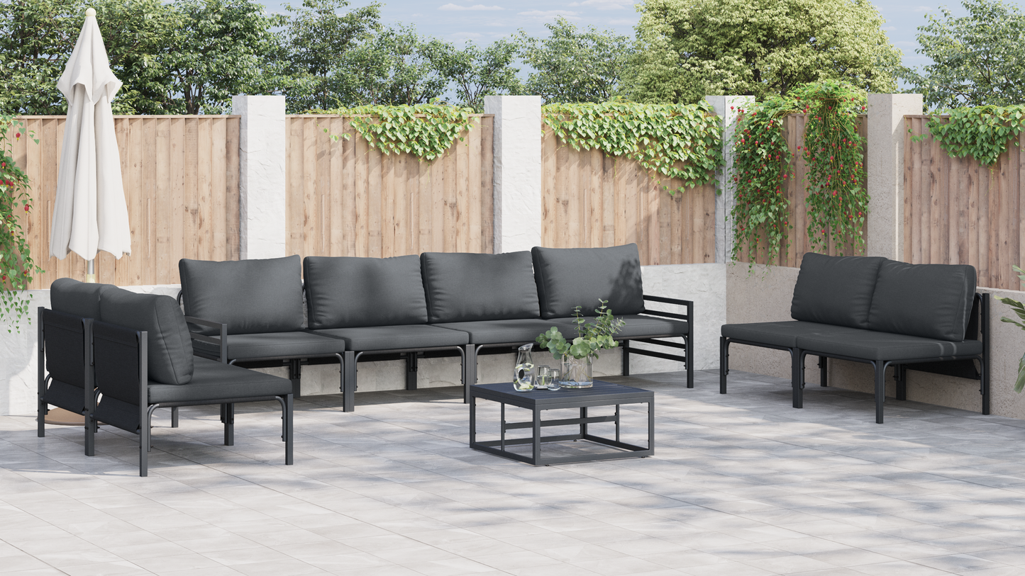 Hagesofa Set med pute 8 pcs Svart Stål