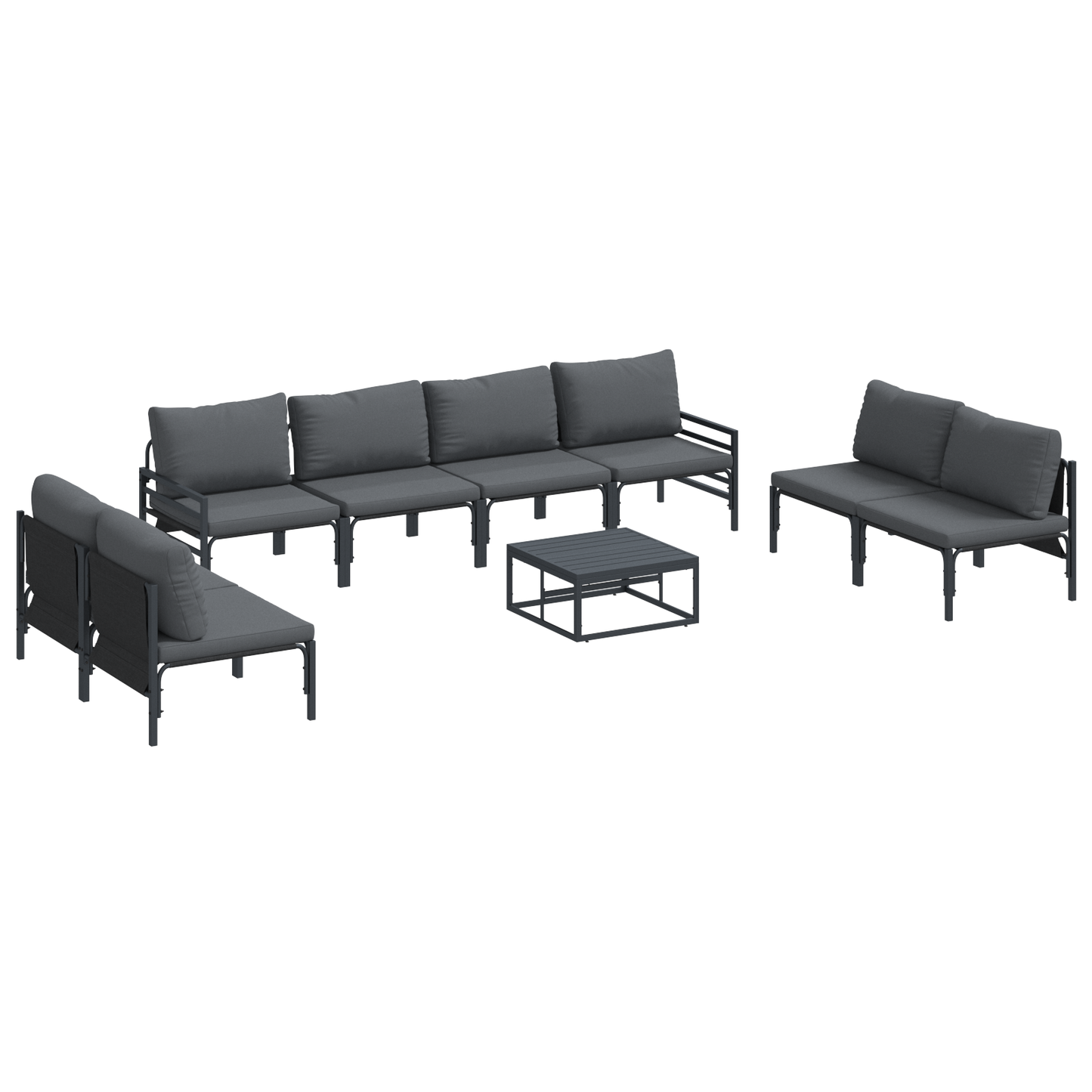 Hagesofa Set med pute 9 pcs Svart Stål