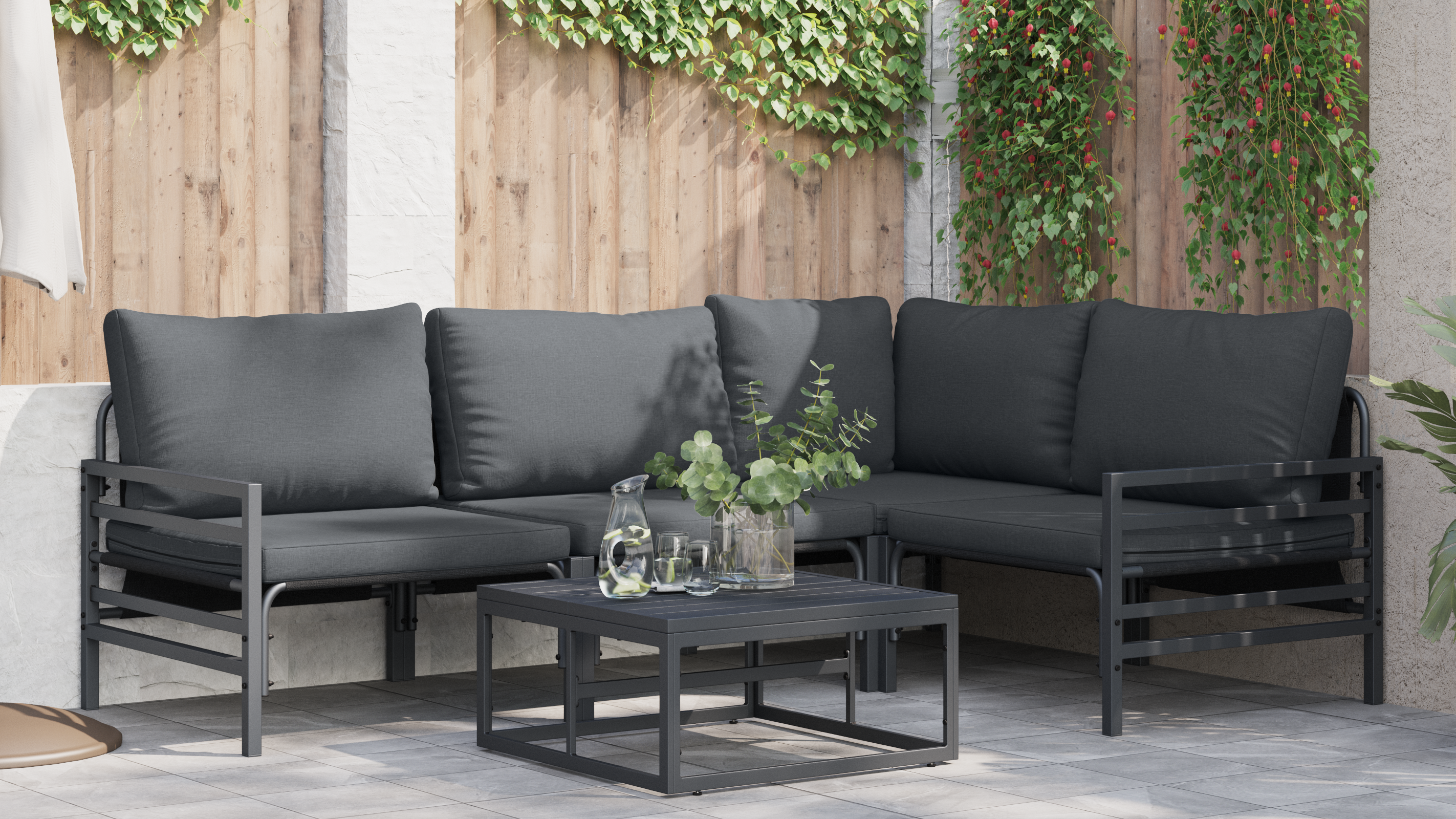 Hagesofa Set med pute 4 pcs Antrasitt Stål
