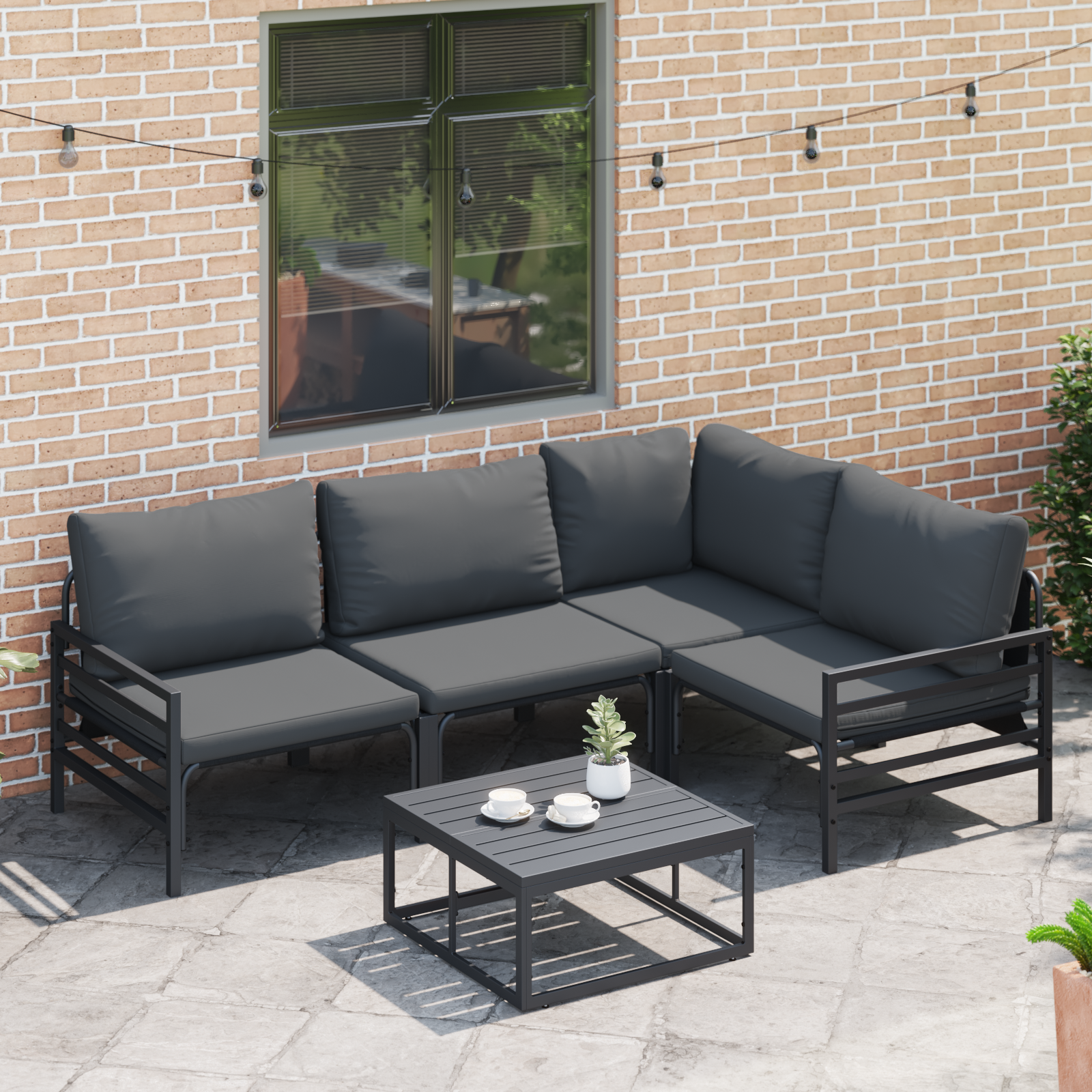 Hagesofa Set med pute 4 pcs Antrasitt Stål