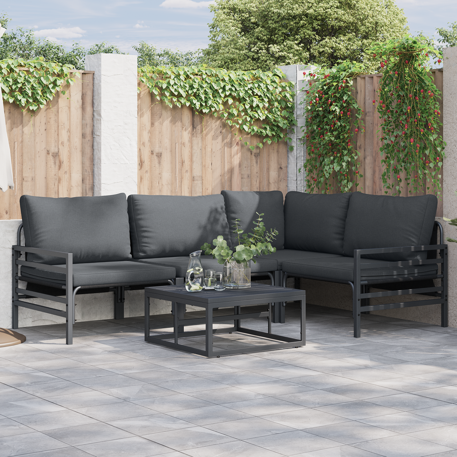 Hagesofa Set med pute 6 pcs Antrasitt Stål