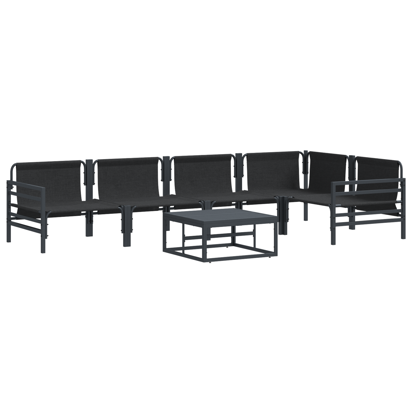 Hagesofa Set med pute 6 pcs Svart Stål