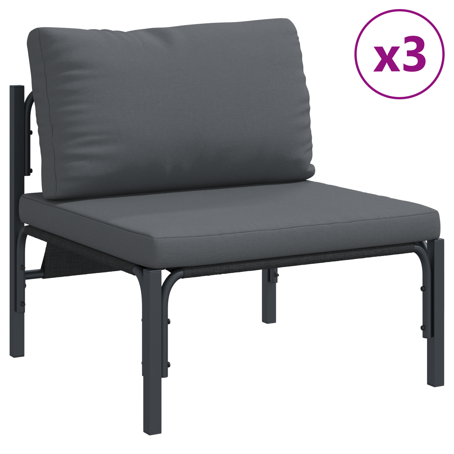 Hagesofa Set med pute 6 pcs Svart Stål