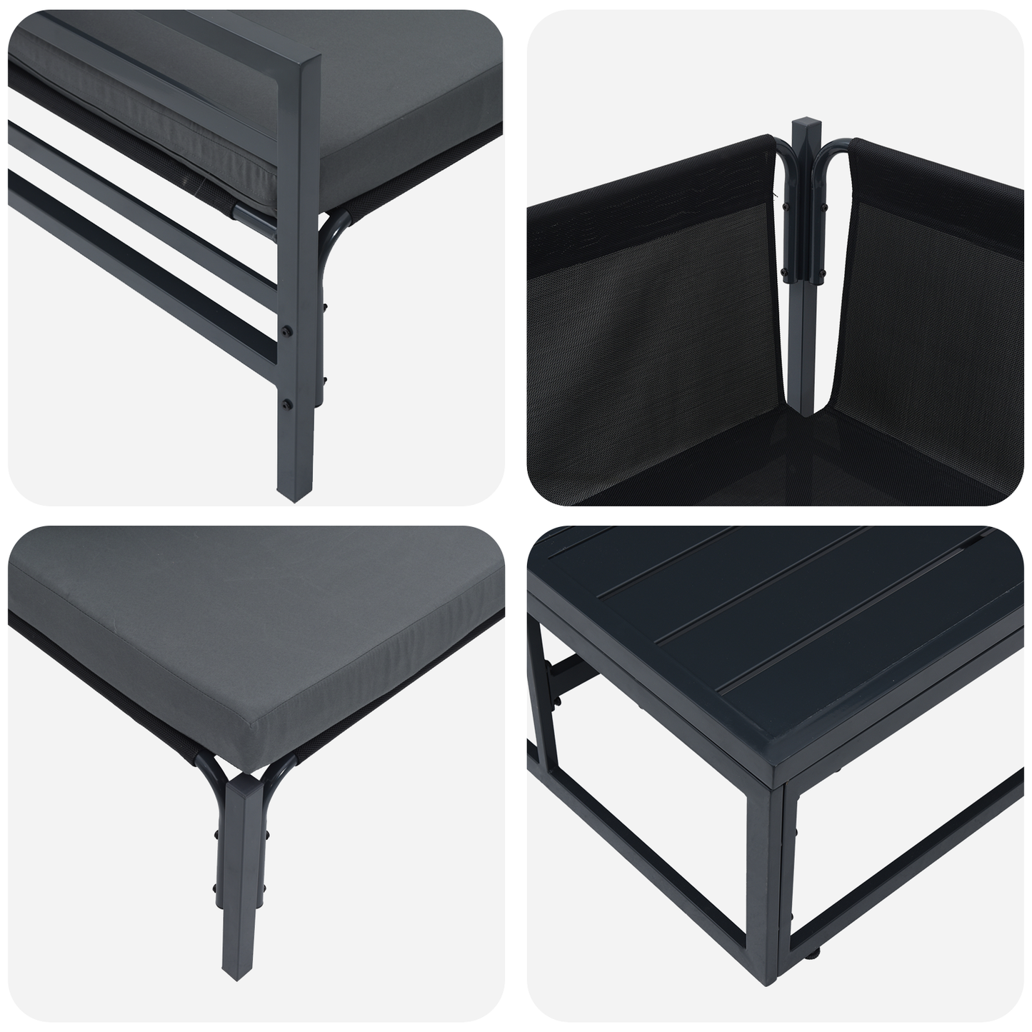 Hagesofa Set med pute 8 pcs Svart Stål