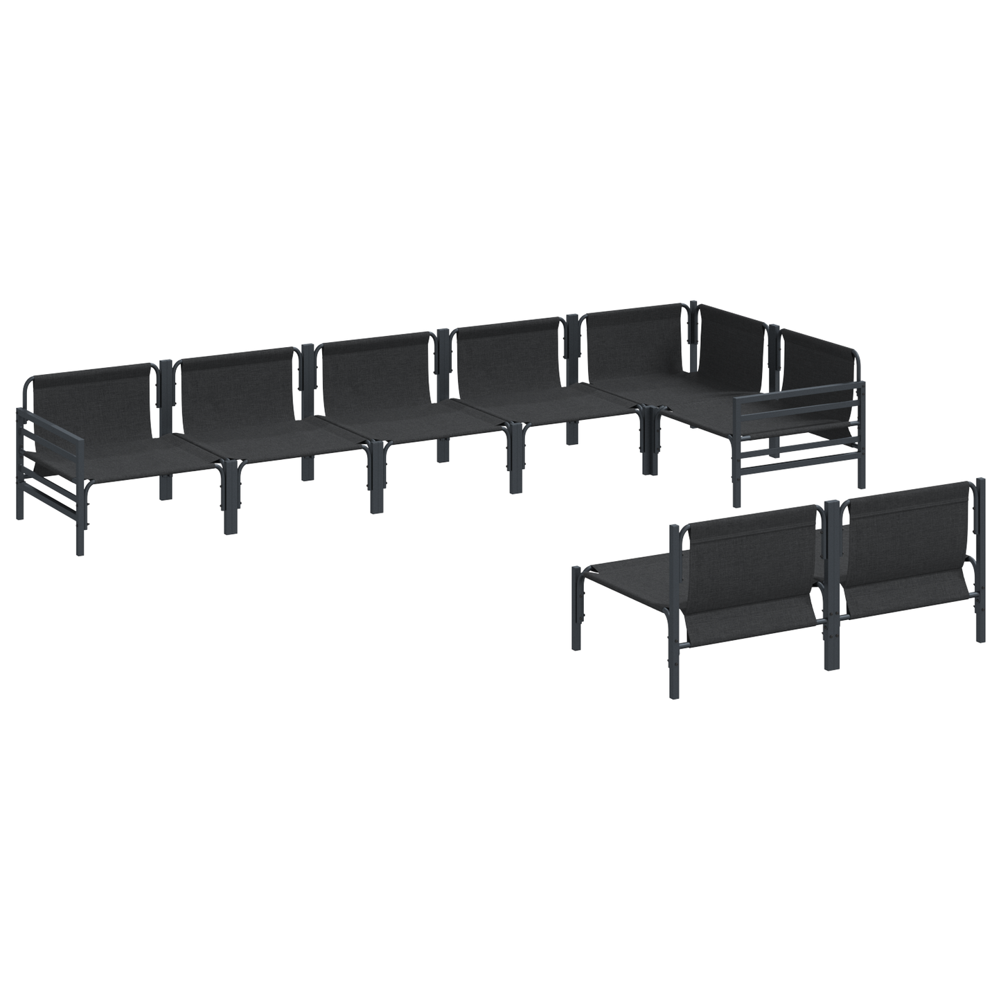 Hagesofa Set med pute 8 pcs Svart Stål
