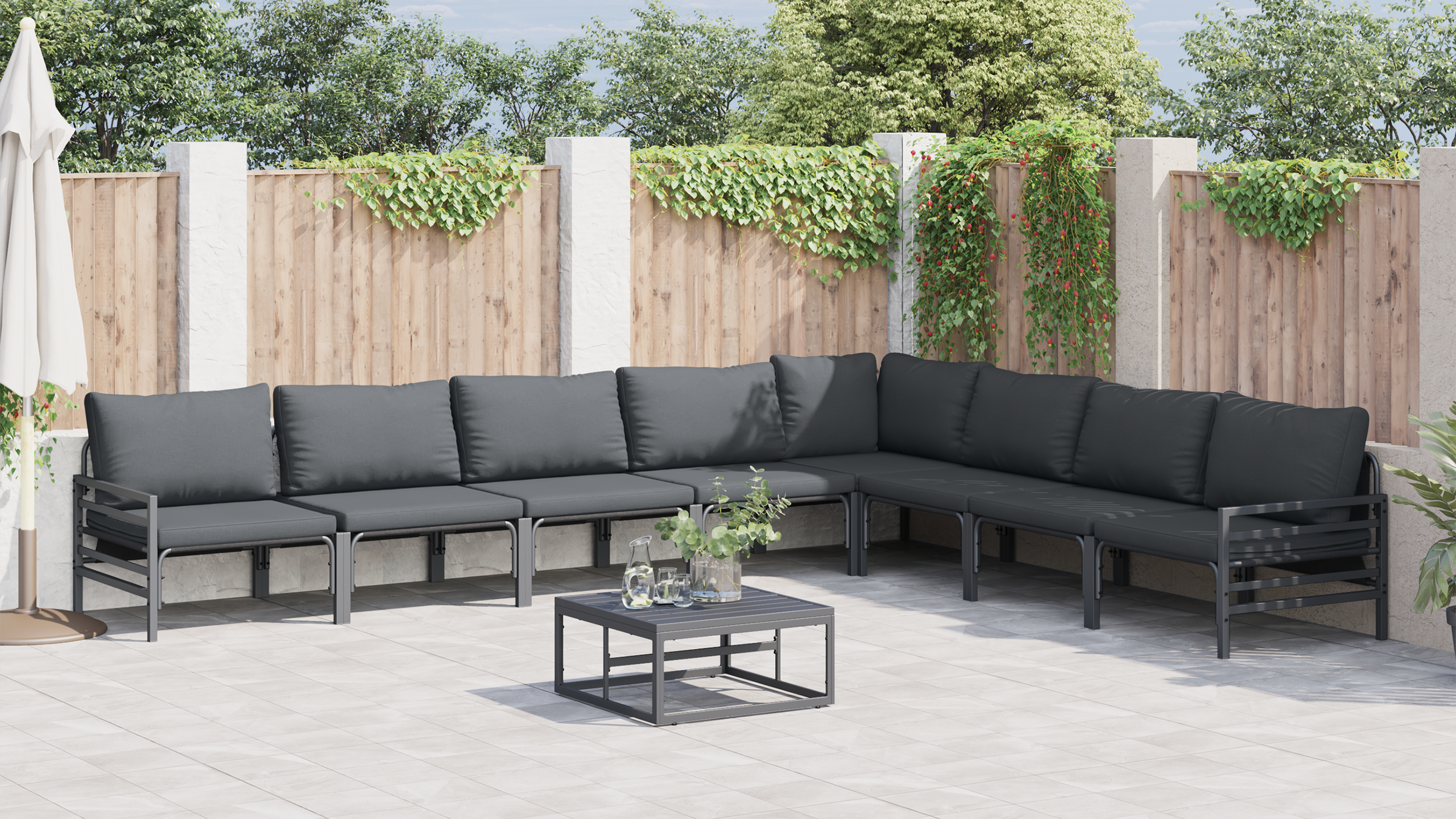 Hagesofa Set med pute Antrasitt Stål