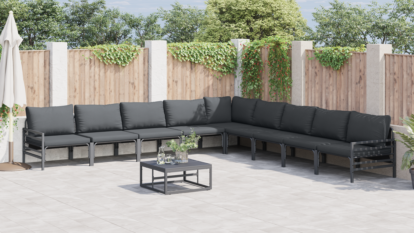 Hagesofa Set med pute 10 pcs Svart Stål