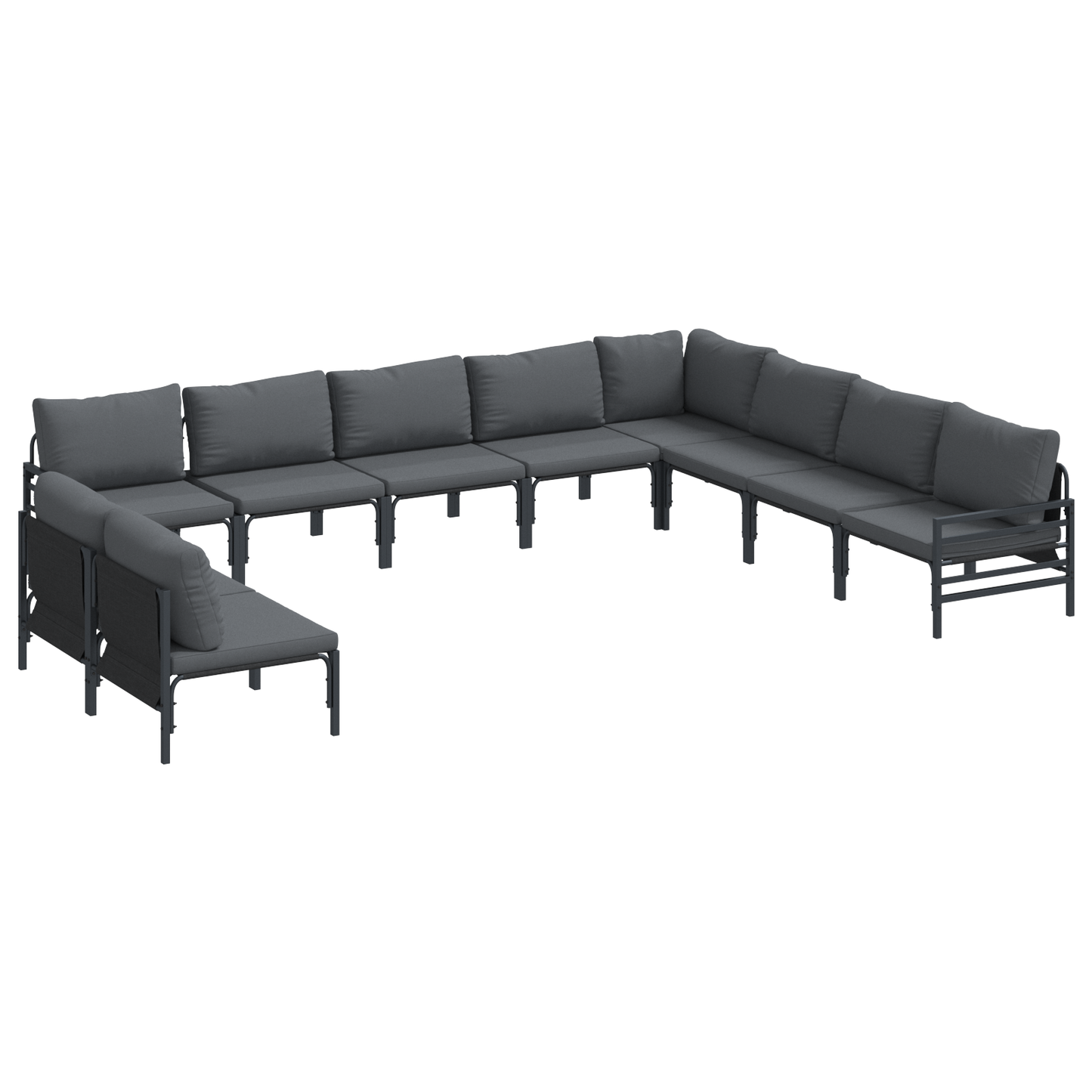 Hagesofa Set med pute 10 pcs Svart Stål