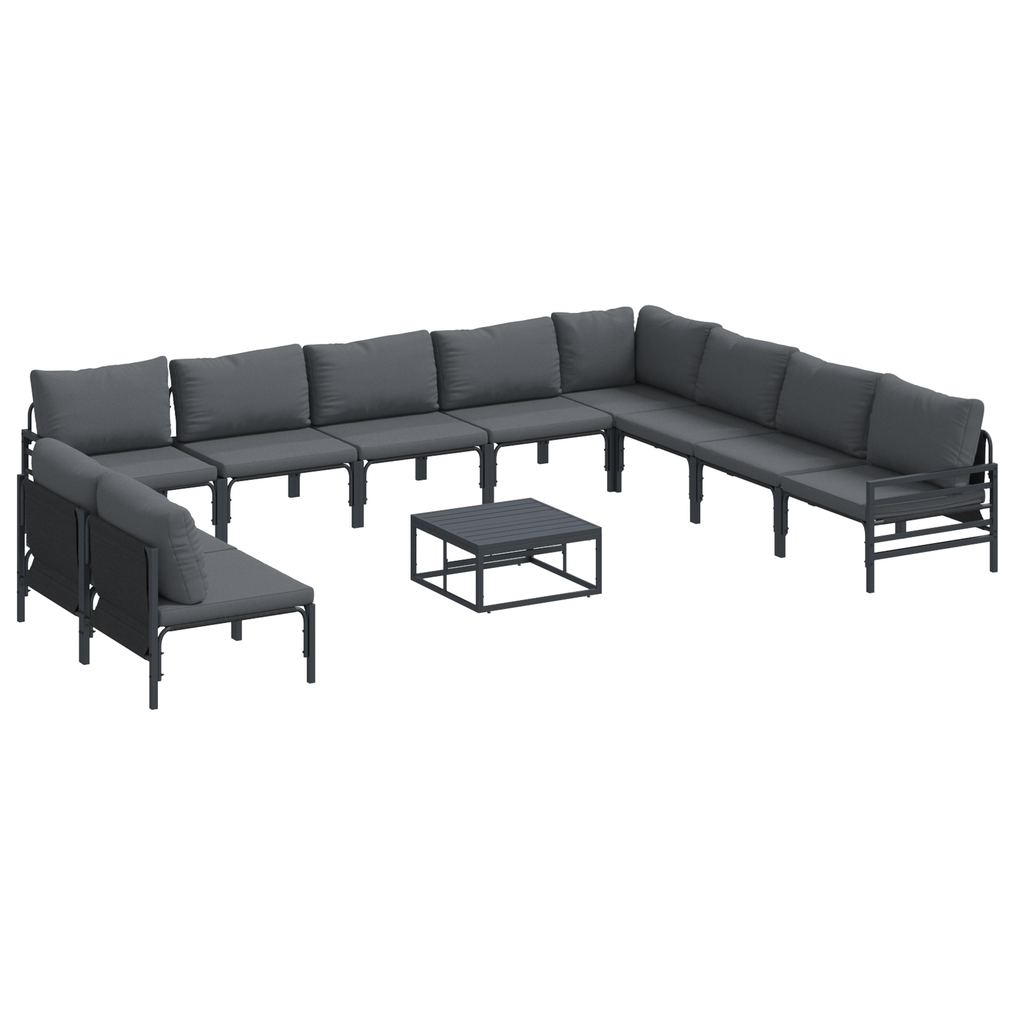 Hagesofa Set med pute 11 pcs Svart Stål