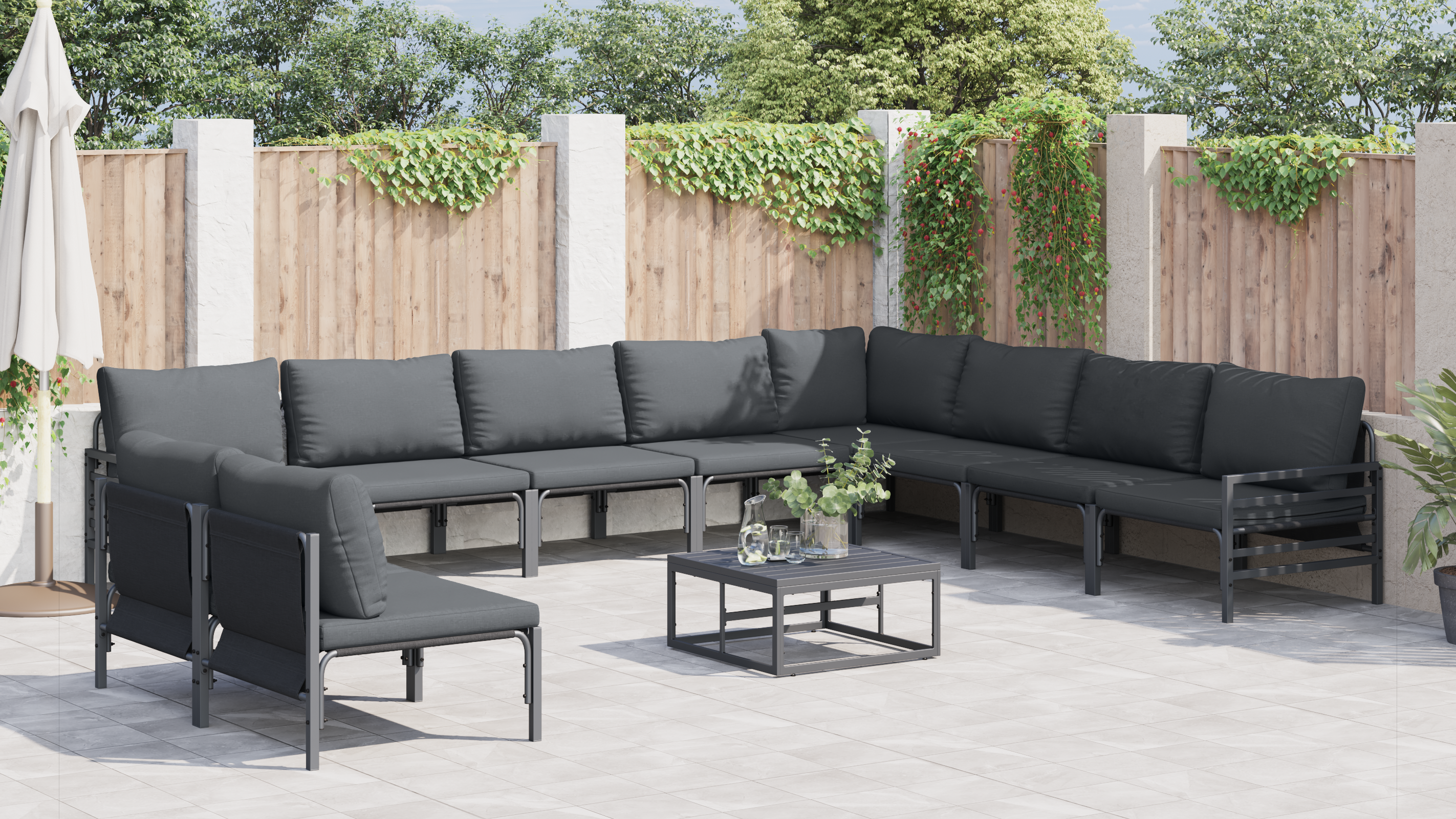 Hagesofa Set Antrasitt Stål
