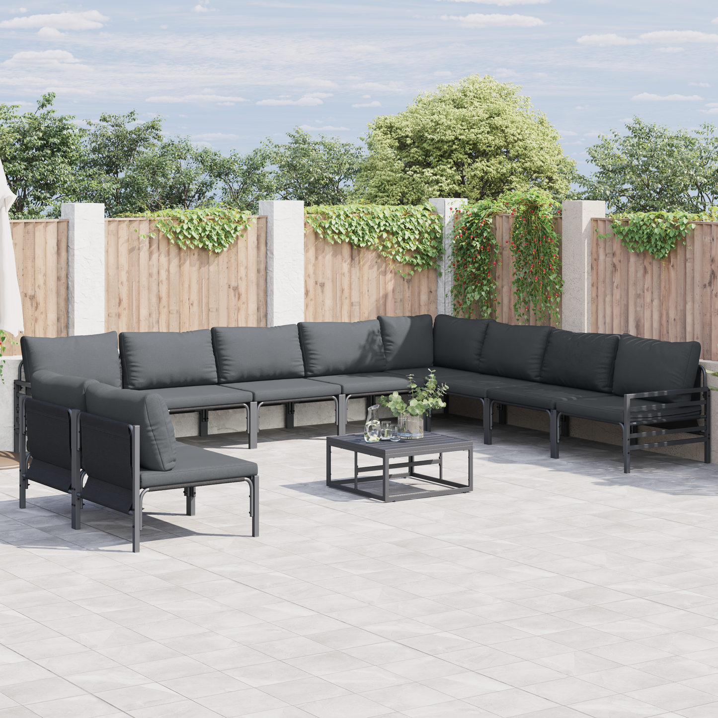 Hagesofa Set med pute 11 pcs Svart Stål